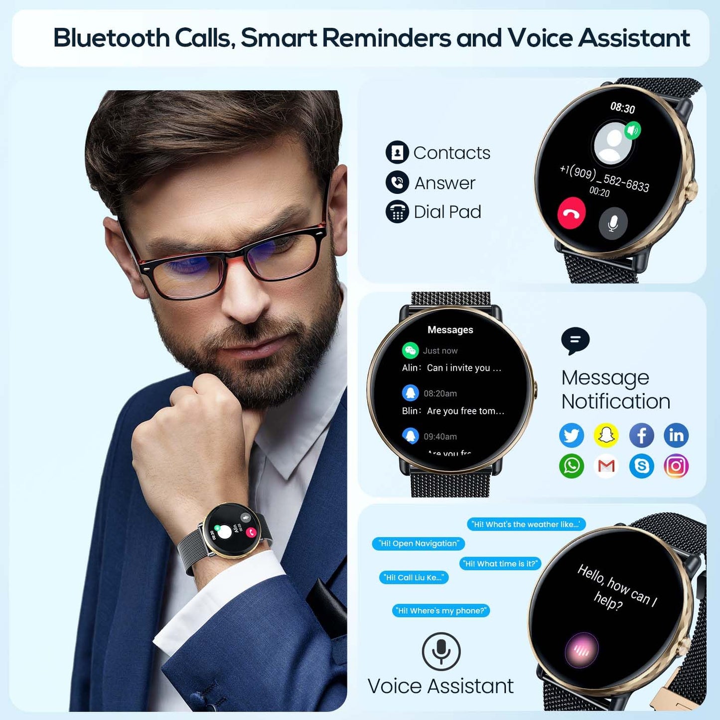 Smart Watches for Men Women Android iOS Phones: Smart Watch for Men Fitness Tracker with 1.43" AMOLED Smart Watches for Women Touchscreen Waterproof Blood Pressure Heart Rate Step Sport Pedometer
