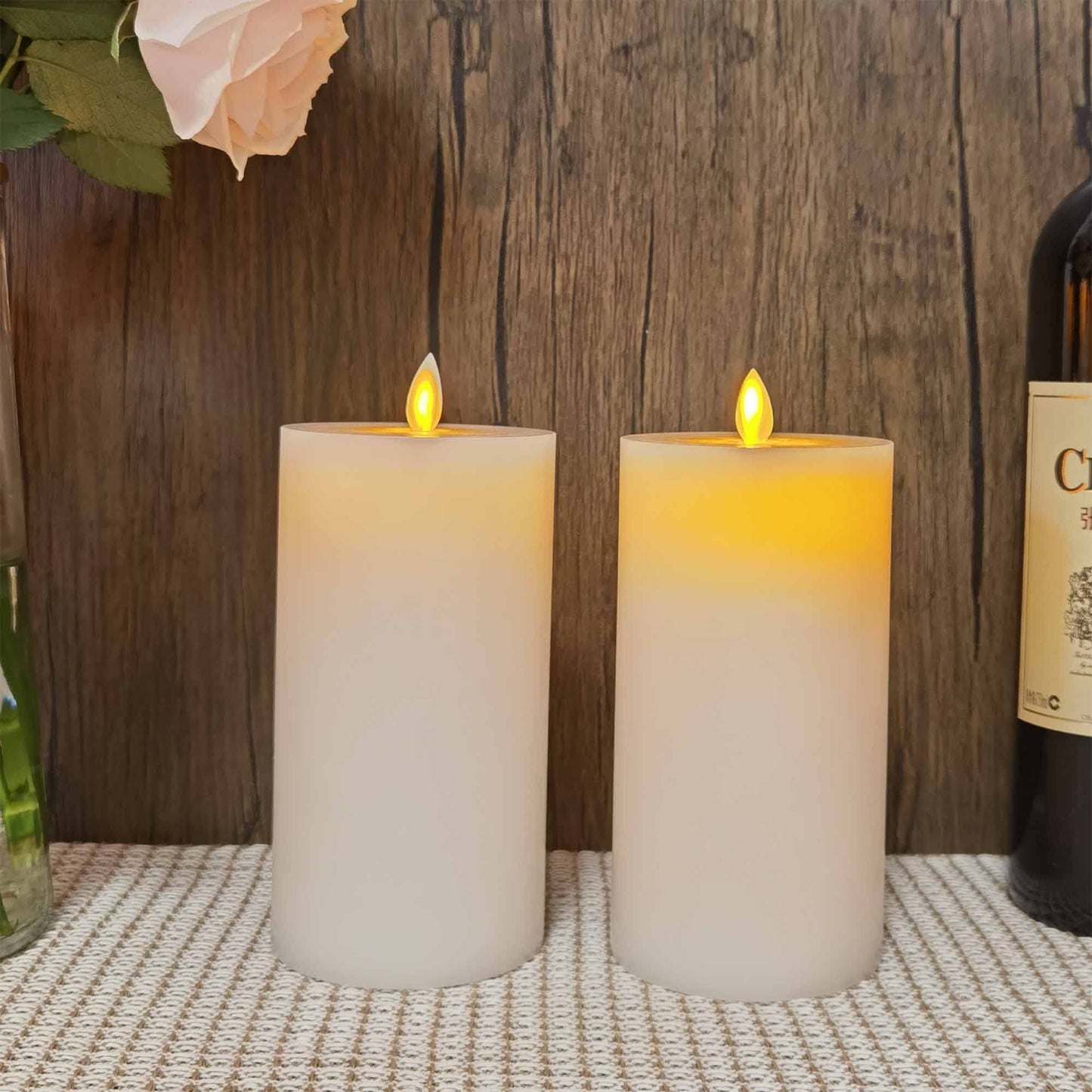 Jolnyus 3"x6" White Flameless Candles Set of 2 Flickering LED Candles Battery Operated with Remote Control Timers for Concert Fireplace Livingroom Party Dimmable Pillar Candles Flat top