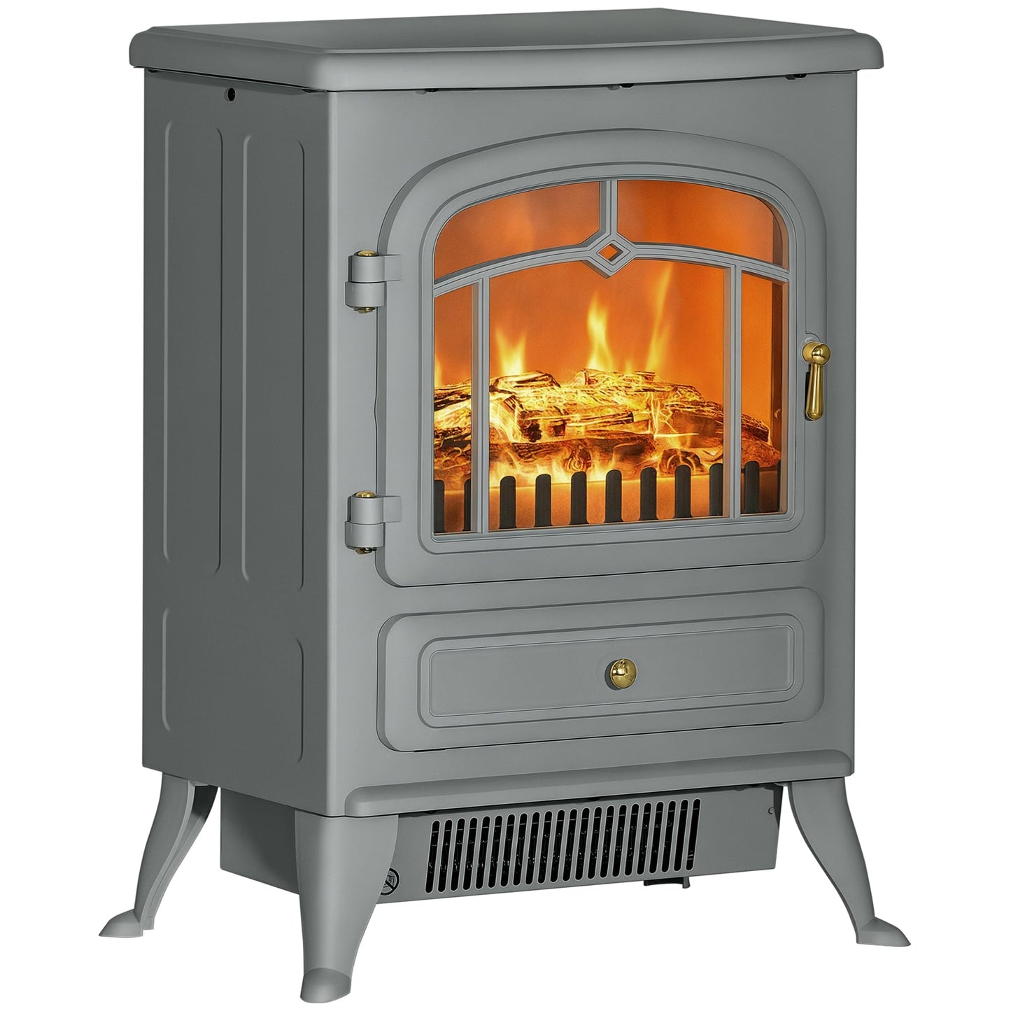 HOMCOM 22" Electric Fireplace Heater, Freestanding Fire Place Stove with Realistic LED Flames and Logs, and Overheating Protection, 750W/1500W, Gray
