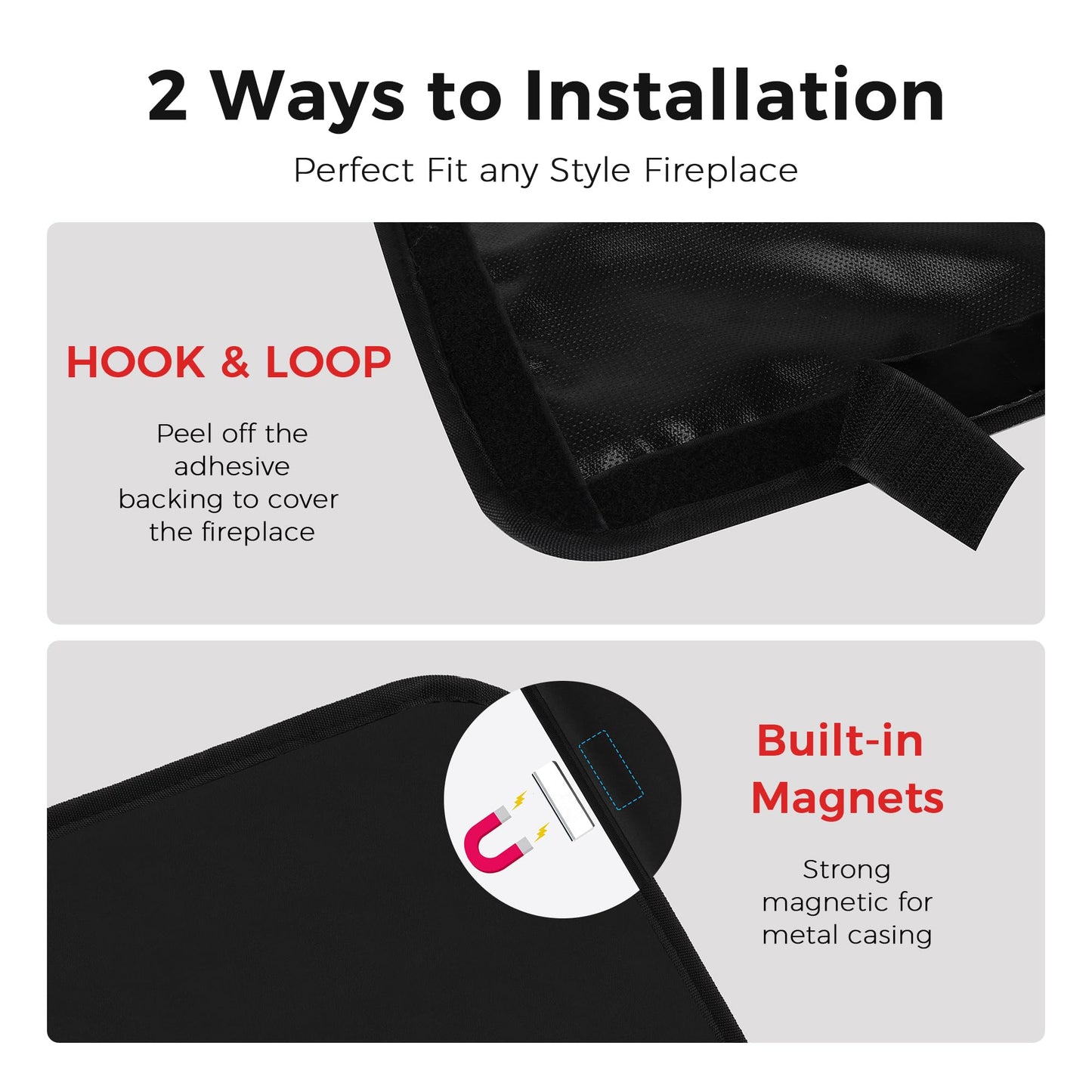 NABOWAN Magnetic Fireplace Cover Easy Install - Indoor Fireplace Blanket to Block Cold Air Reduce Energy Costs, Fireplace Draft Stopper with Full Frame Hook & Loop and Built-in Magnets (32 x 39 Inch)