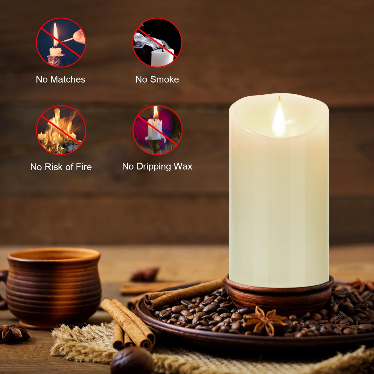 Biyanuo Flameless Battery Operated LED Candles 3D Wick with10key Button Remote Control 24-Hour Timer Set of 2 Electric Flickering Pillar Real Wax,Wedding, Party, Home Decoration