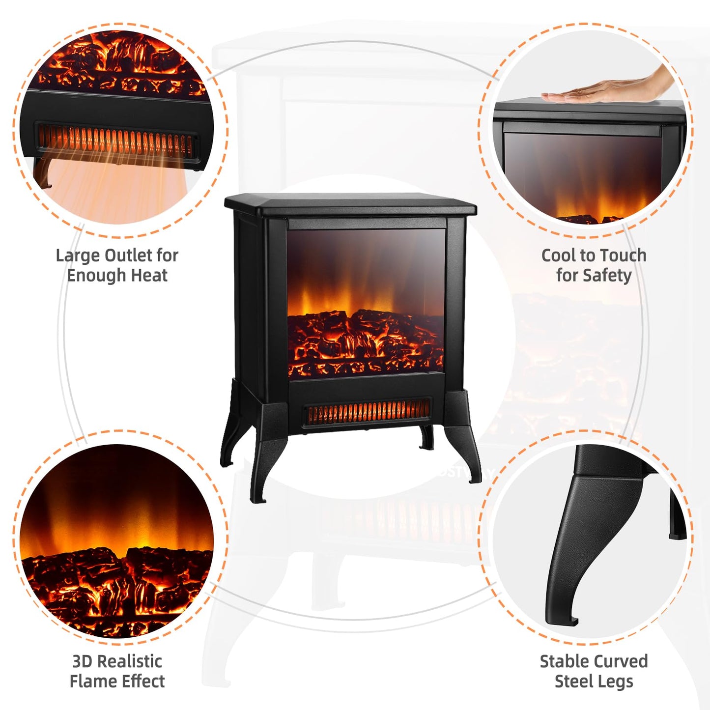 ORALNER Electric Fireplace Heater, 18" Tall Freestanding Fireplace Stove with Realistic 3D Flame Effect, Overheat Protection, Portable Fireplace for Living Room,Bedroom, 1400W, Black