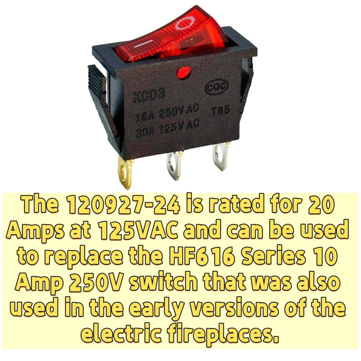120927-24 120 Volt Lighted On Off Rocker Switch with 3 Prong Plug Replacement for FMI Desa Electric Fireplaces 28785 29-159-1 DRH-1215 1E4 T125 DRH1215 1E4T125 (4-Pack)