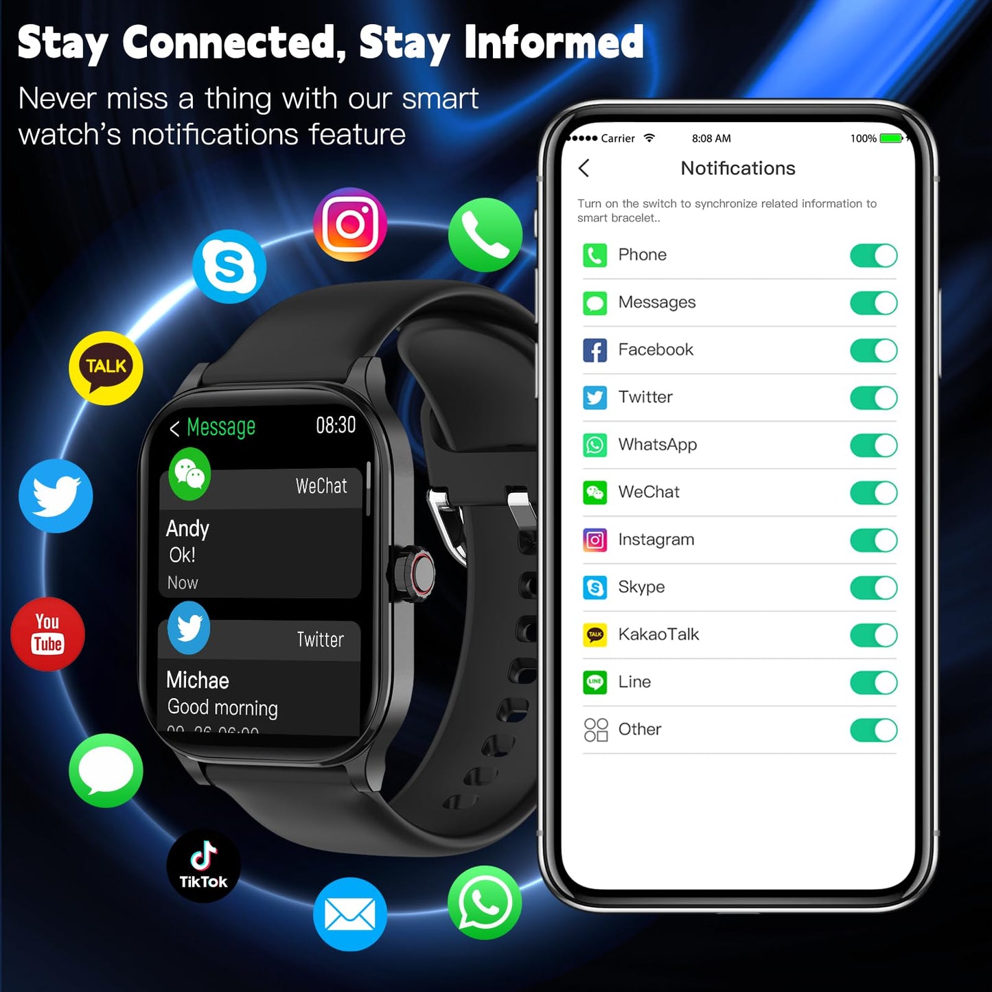 Smart Watch for Men Women(Answer/Make Call), Smartwatches with Heart Rate/SpO2/Sleep/Stress Monitor, IP68 Waterproof, 100+ Sports Mode Fitness Tracker, Compatible with Android and iPhone(Black, 2.01")
