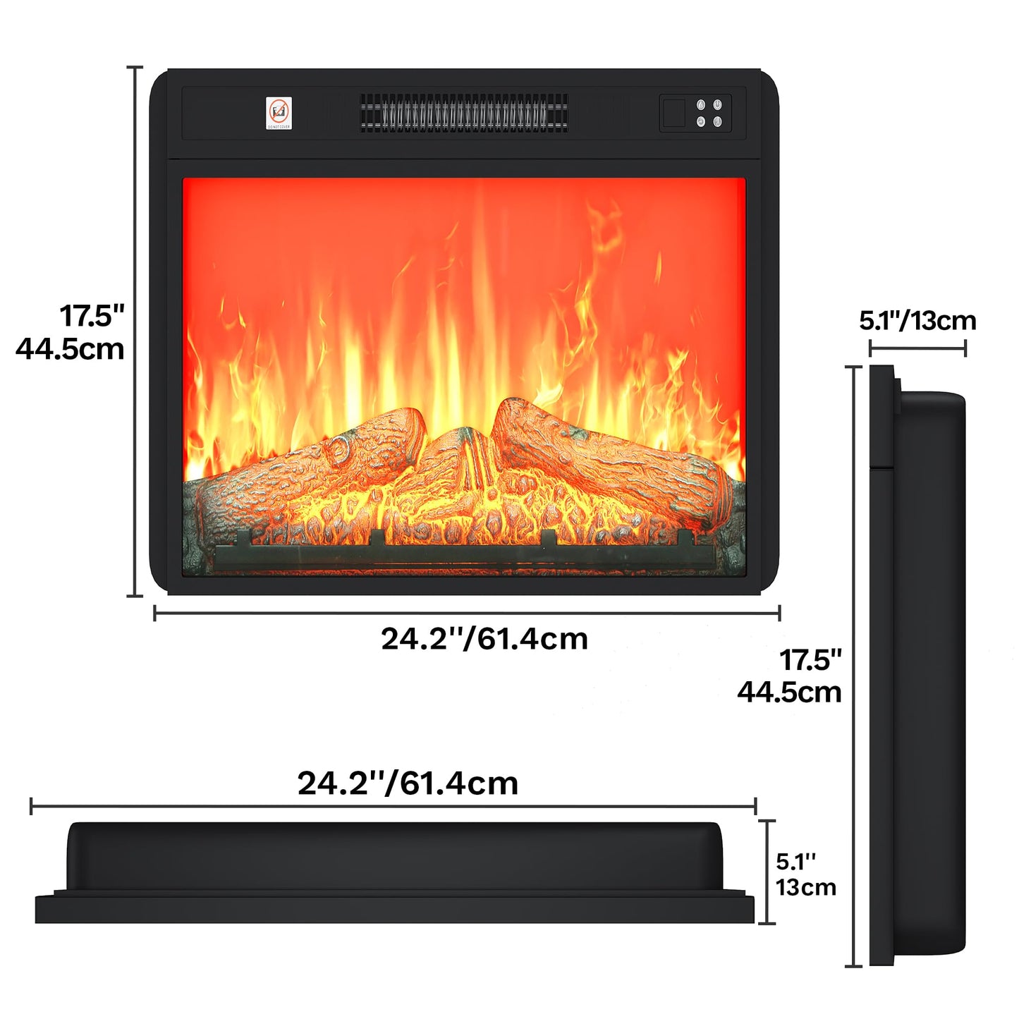 DWVO 23 Inches Electric Fireplace Insert, Recessed Fireplace Heater with Remote Control, Adjustable Temperature, 6H Timer, Adjustable Flame Brightness, 120V 1400W, Firewood