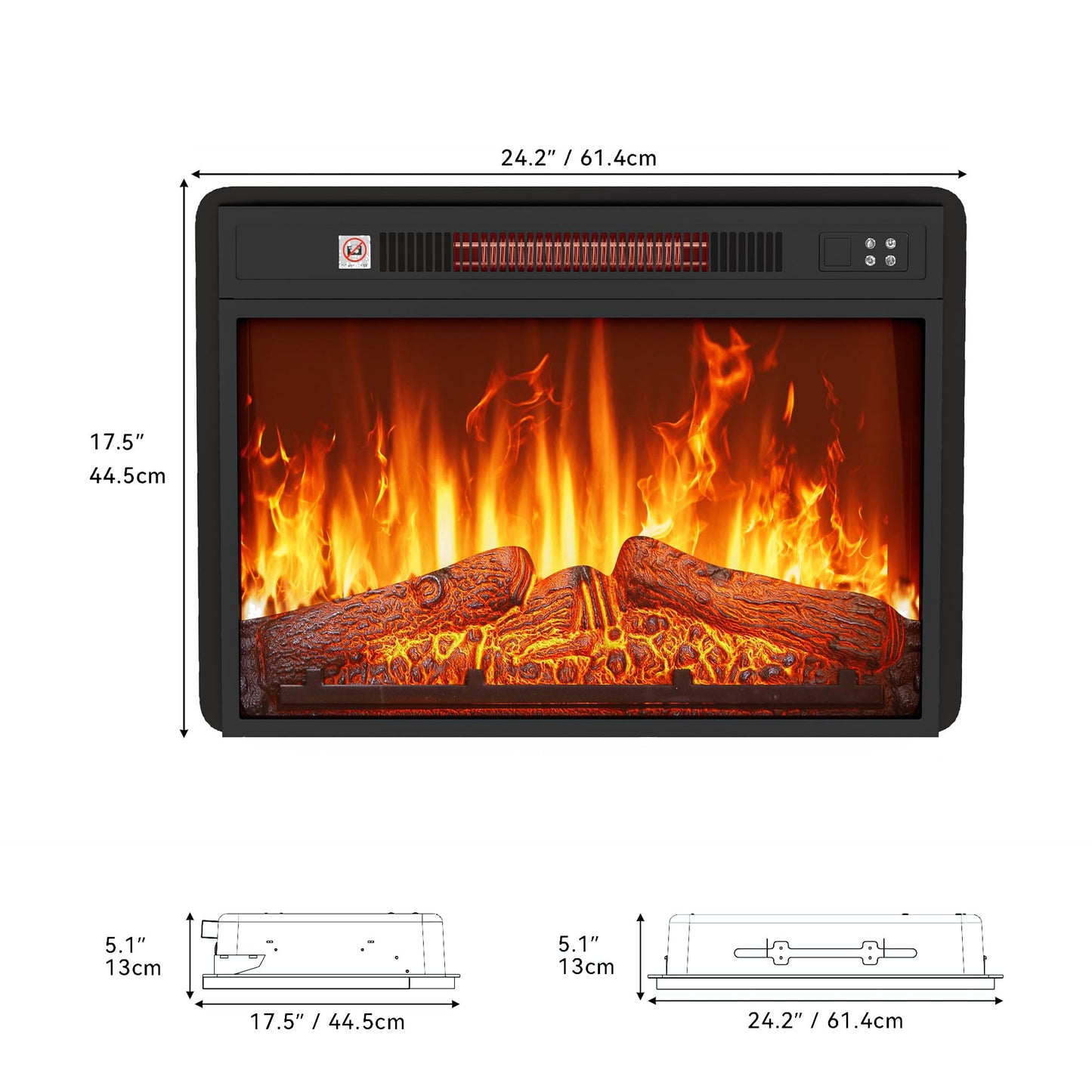 YITAHOME 23" Small Electric Fireplace Inserts, Fireplace Heaters for Indoor Use, Remote Control with Timer, Adjustable Temperature & Flame Brightness, 120V 1400W, Firewood