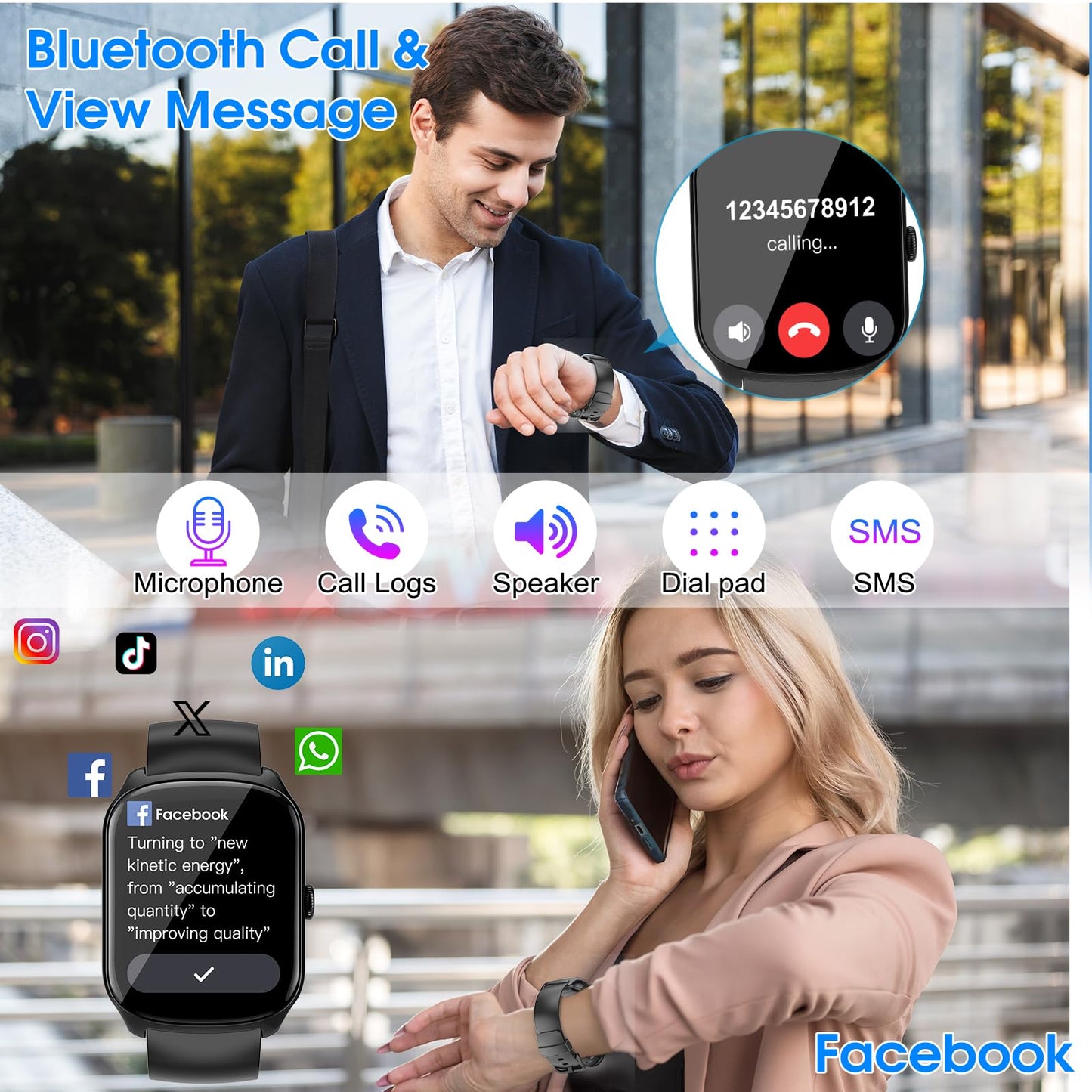 Qecnato Smart Watch for Men Women, 1.95" HD Curved Screen Smartwatch, Heart Rate/Sleep Monitor Fitness Watches, 112+ Sports Modes Activity Trackers, IP68 Waterproof Watch for Android iOS, Black