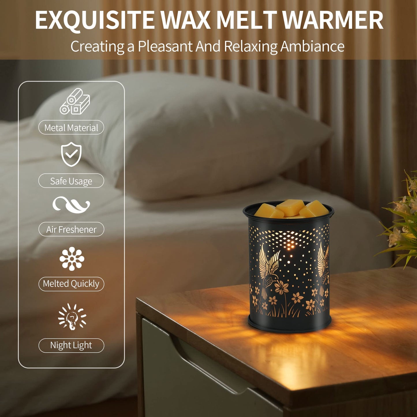 mocosa Wax Melt Warmer,Candle Wax Warmer for Scented Wax,Metal Electric Wax Melter for Home Office Bedroom Gift & Decor and Gifts for Mom Grandma Women(Hummingbird)