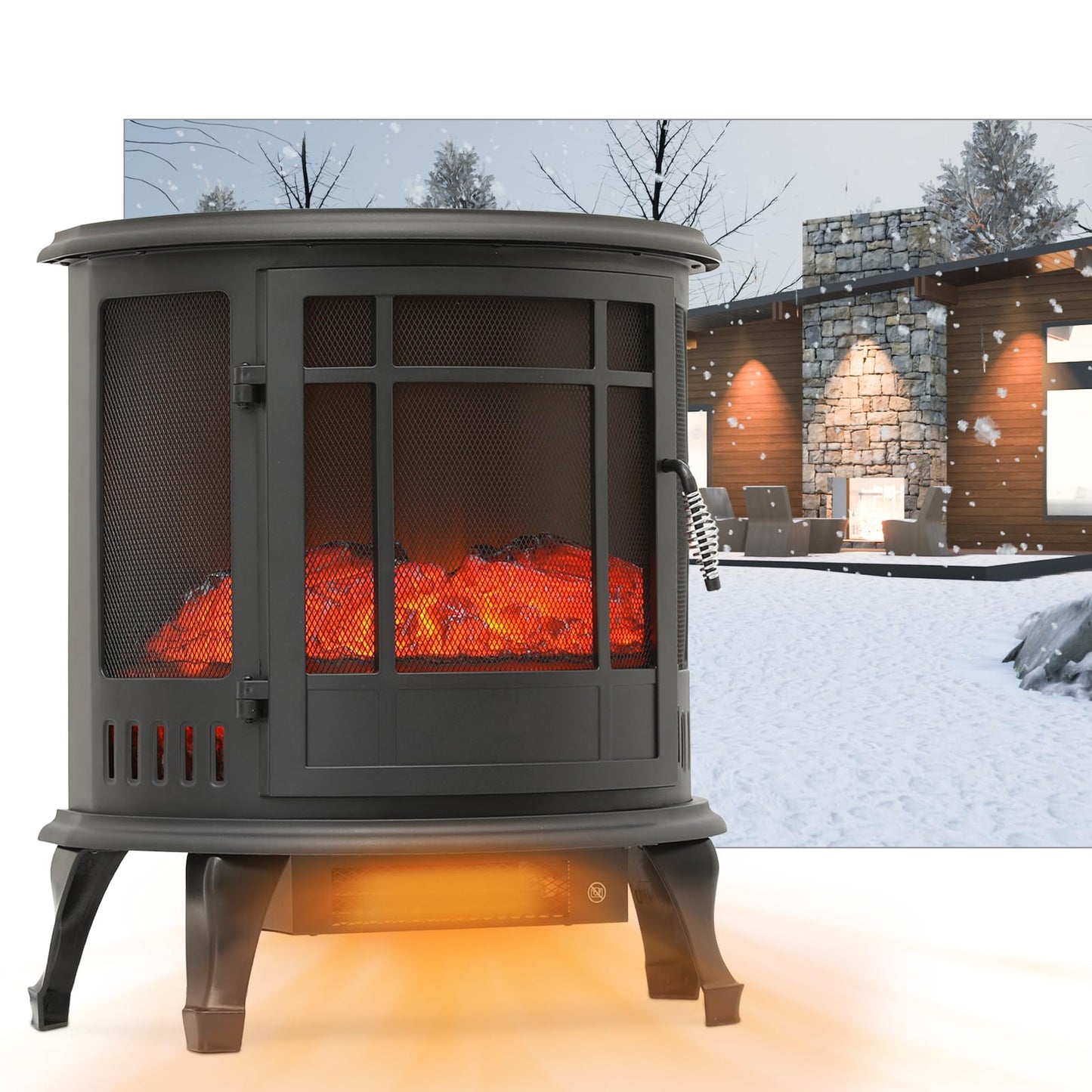 Magshion 22" Freestanding Electric Fireplace Heater, 1400W Stove Heater with Adjustable Brightness Realistic Flames, Overheat Protection Indoor Electric Fire Place (22" x 12" x 25")