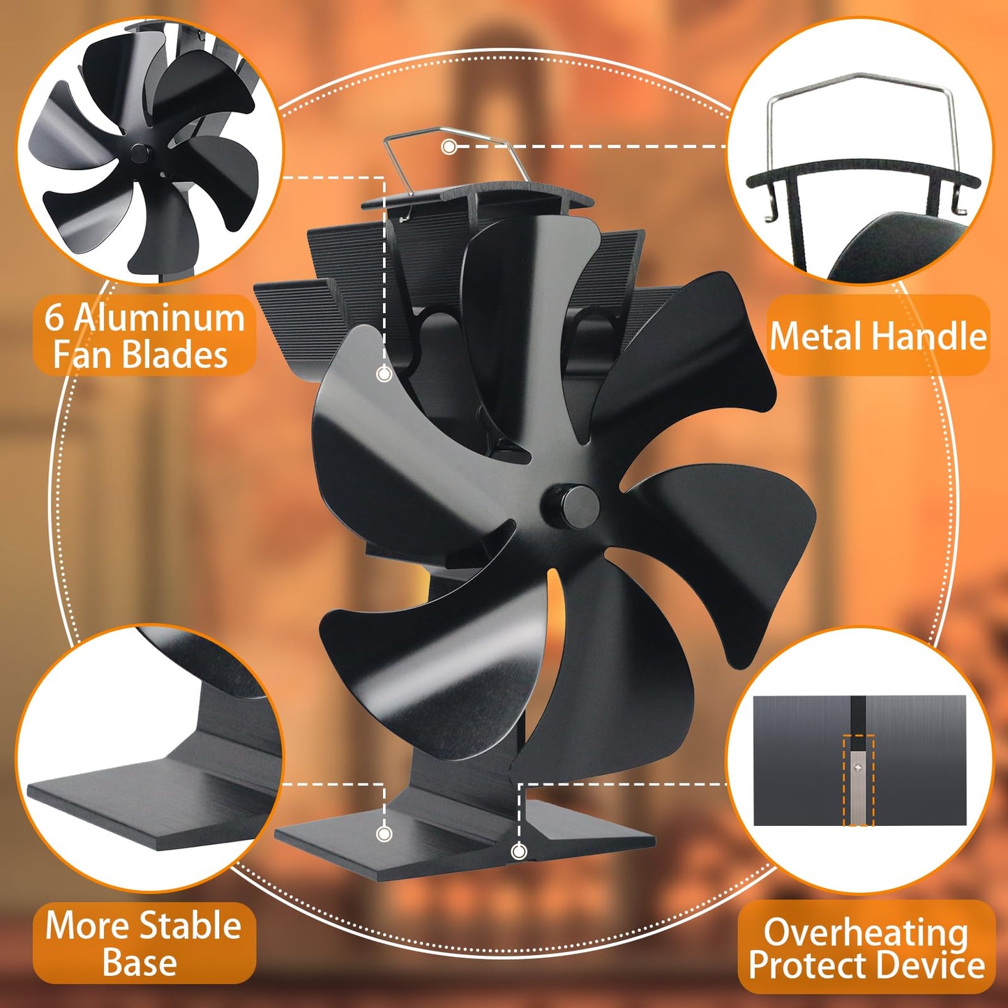 Tomersun Wood Stove Fan Heat Powered Stove Heater Fan Fireplace Fan for/Pellet/Wood Burner/Fireplace