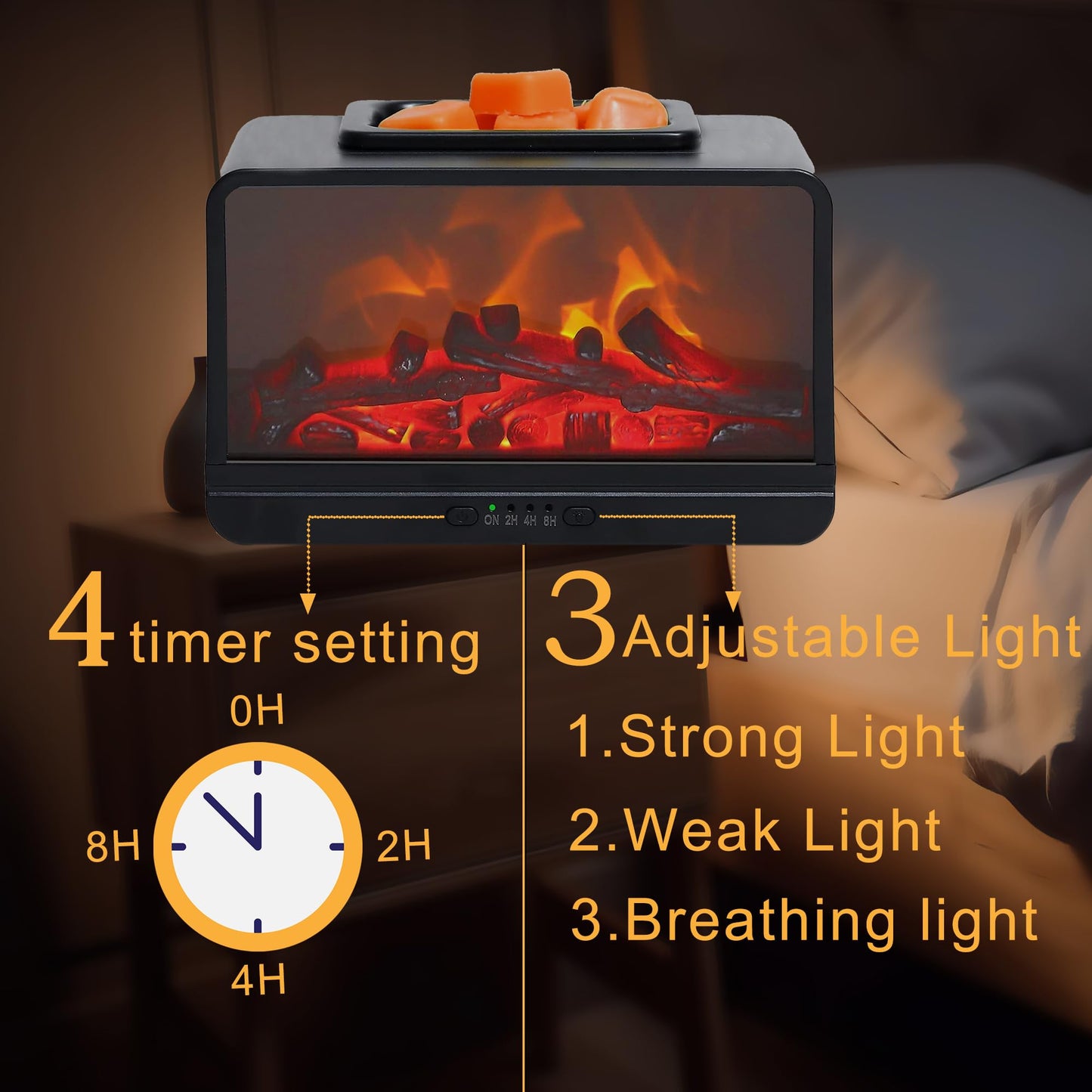HOEUMFFO Freestanding Fireplace Wax Warmer, Electric Wax Melt Warmer with Timer, Small Tabletop Fireplace for Holiday, Cute Wax Warmer for Scented Wax, PTC Heating Plate (Black)