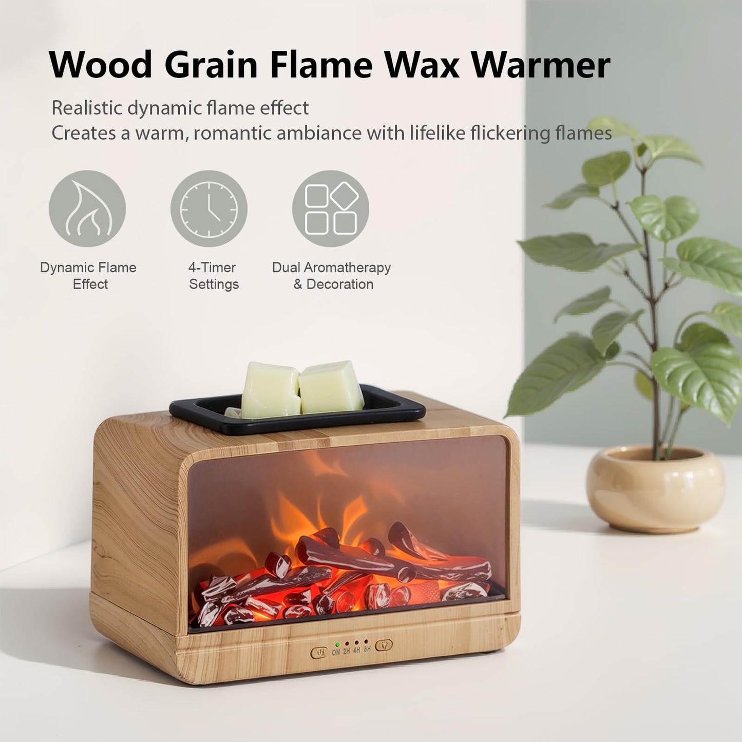 MeplLivs Wax Warmer Dynamic Flame Fireplace Electric Wax Melt Warmer PTC Heating Plate Monochromatic Wax Burner Fragrance Wax Warmer for Home Office Gifts