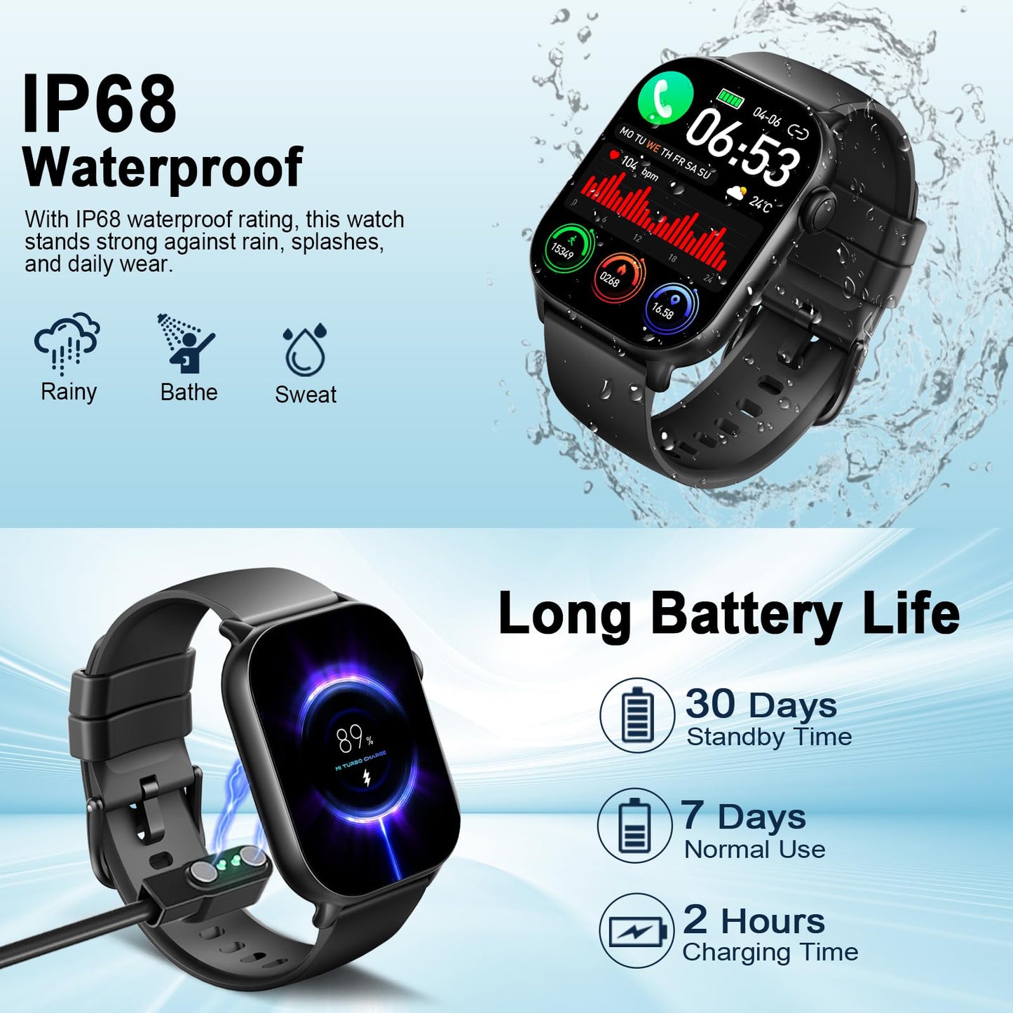 Smart Watch(Answer/Make Call), 1.96" HD Smartwatch for Men Women, 2025 New Fitness Watch with 100+ Sport Modes, Heart Rate/Sleep/SpO2/Calories Monitor, IP68 Waterproof Activity Tracker for Android iOS