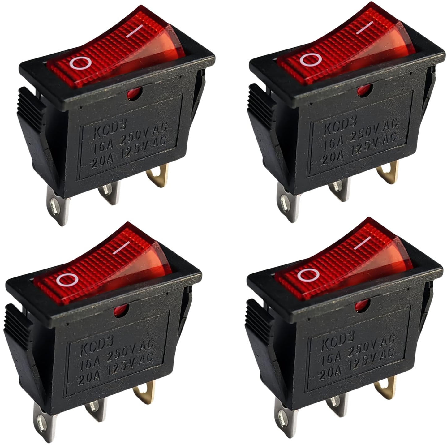 120927-24 120 Volt Lighted On Off Rocker Switch with 3 Prong Plug Replacement for FMI Desa Electric Fireplaces 28785 29-159-1 DRH-1215 1E4 T125 DRH1215 1E4T125 (4-Pack)