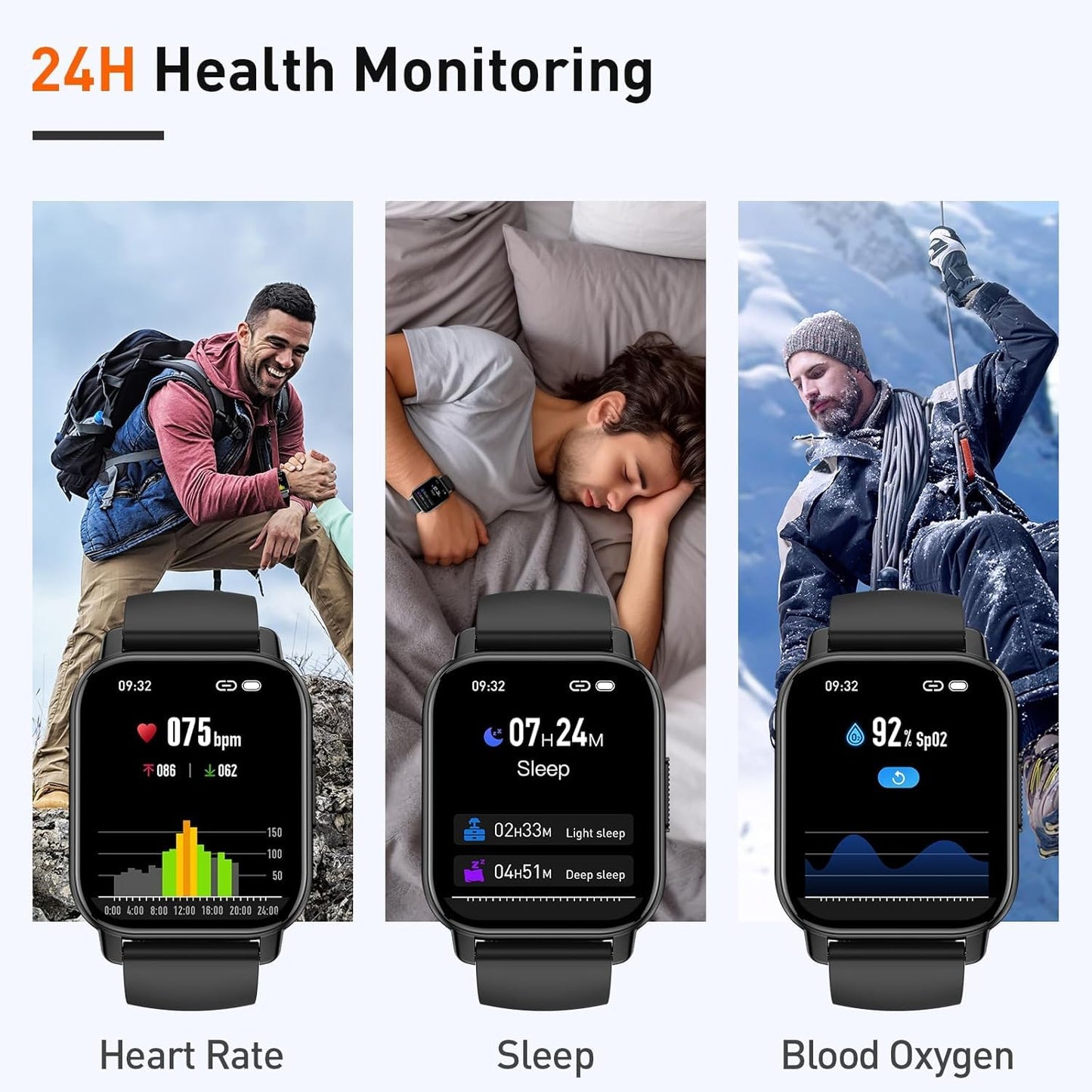 2025 Smart Watch for Men Women, 1.85" HD Touchscreen Fitness Tracker with Bluetooth Calling, Fitness Watch with 110+ Sports Modes/Heart Rate/Sleep Monitor, IP68 Waterproof Smartwatch for Android iOS