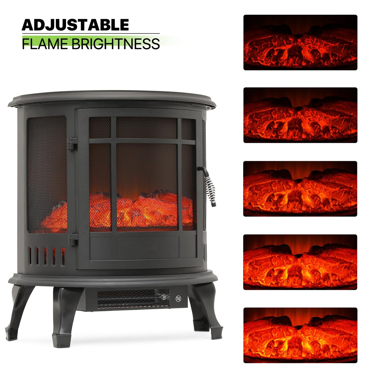 Magshion 22" Freestanding Electric Fireplace Heater, 1400W Stove Heater with Adjustable Brightness Realistic Flames, Overheat Protection Indoor Electric Fire Place (22" x 12" x 25")