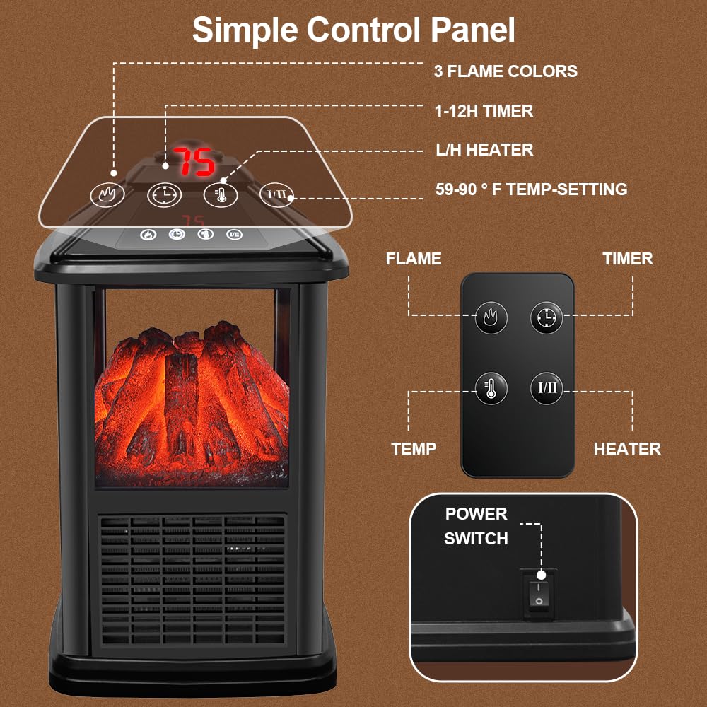 Mini Small Indoor Electric Fireplaces Lanterns Space Heaters Stove 3D Flame Freestanding Portable Electric Fireplace Space Heaters for Indoor Use with Remote Timer Thermostat
