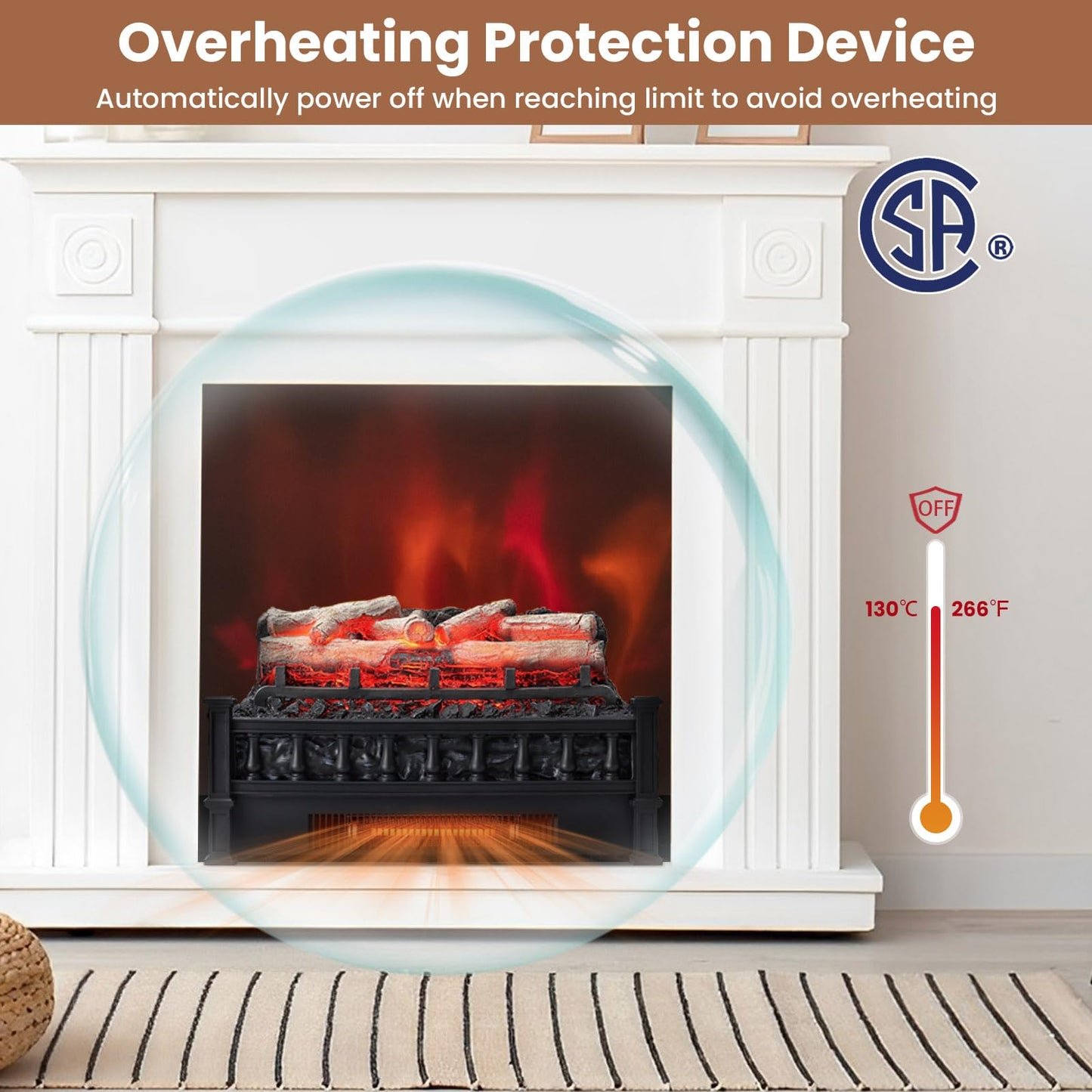 Tangkula 20” Electric Fireplace Log Set Heater with Adjustable Temp, Overheating Protection, Realistic Birch Wood Ember Bed, Infrared Quartz Electric Fireplace Insert for Home & Office Decor, 1500W