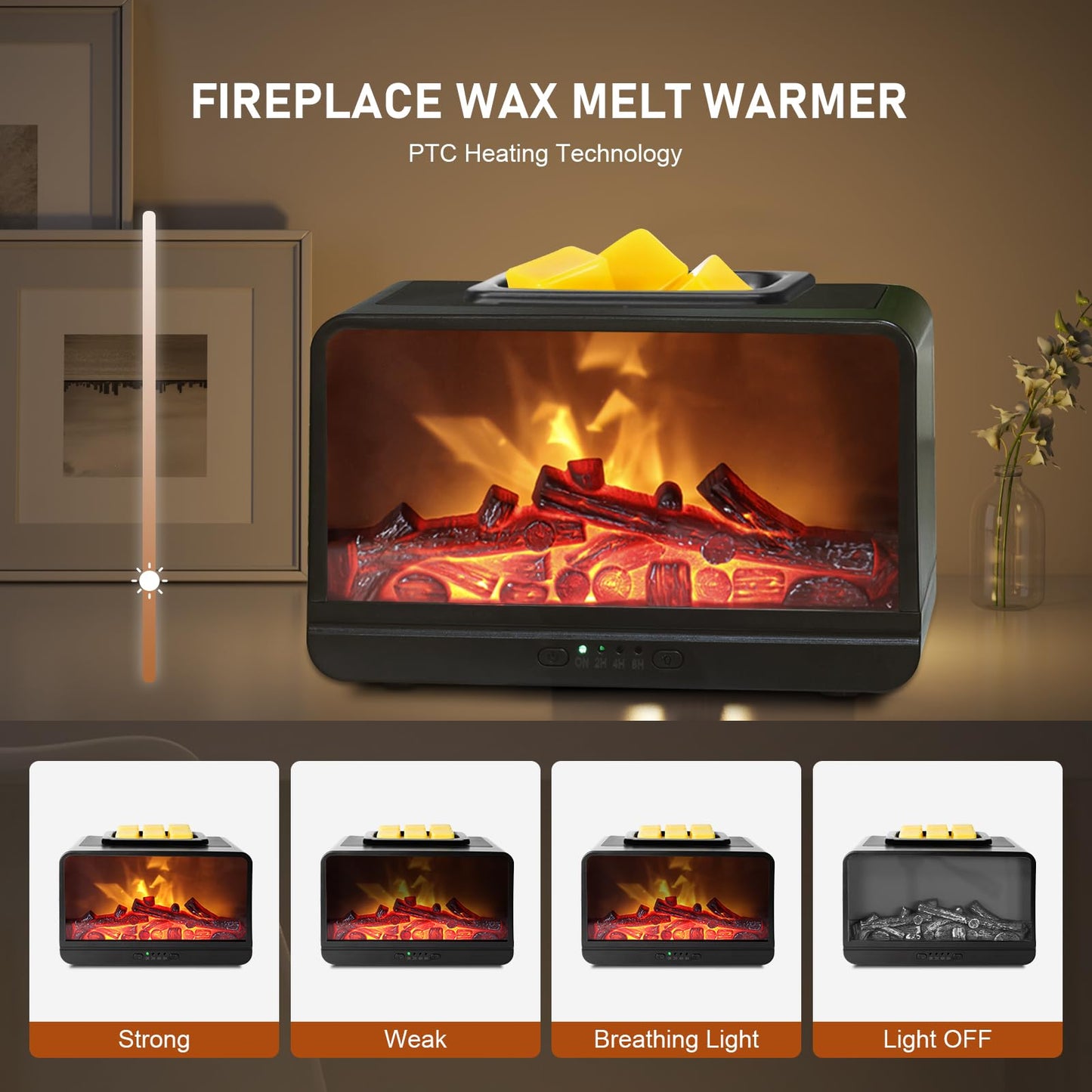 EQUSUPRO Wax Melt Warmer Electric Burner - Flame Fireplace Candle Wax Warmer, Wax Melter for Scented Wax with 4 Timer, Dynamic Flame Fragrance Wax Cubes Oil Warmer Gift & Decor for Home Office Studio