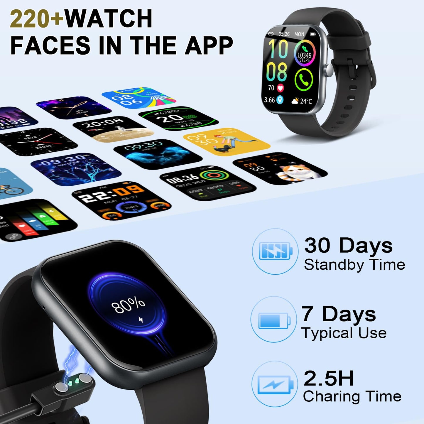 Smart Watch (Answer/Make Calls), 1.96"HD Smartwatch for Men Women 113+ Sport Modes, Activity Tracker with Heart Rate Monitor, Sleep Trackers, Pedometer, IP68 Waterproof Fitness Watch for Android iOS