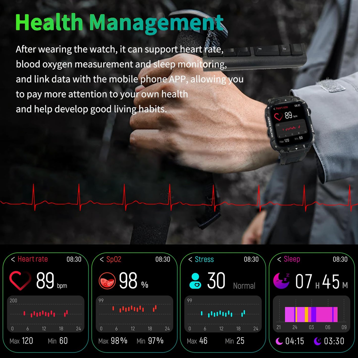 Military Smart Watch for Men with Call Function,Fitness Smartwatch for Android Phones and iPhone,Waterproof Fitness Tracker with Blood Oxygen/Heart Rate/Sleep/100+ Sport Modes, Watches for Men