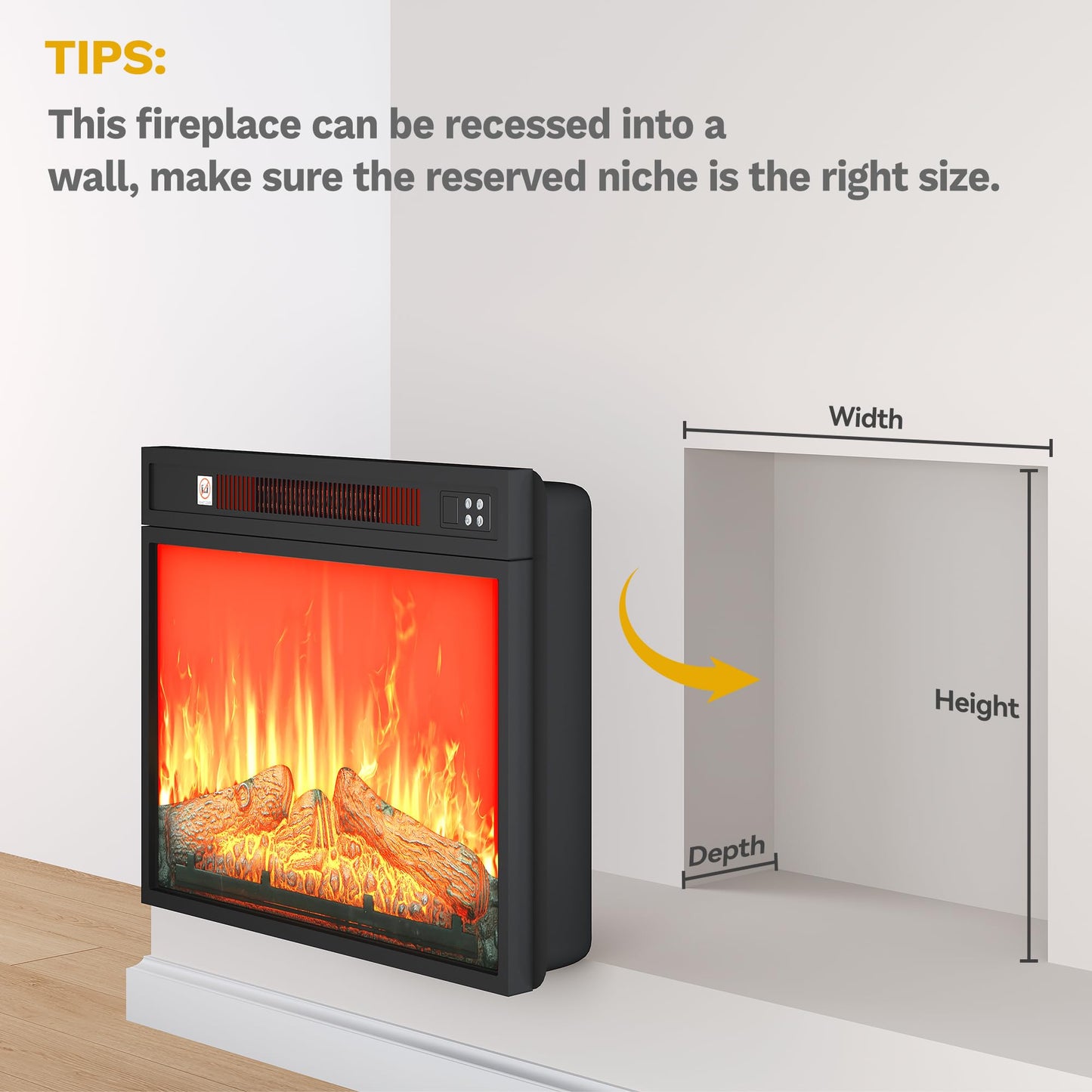 DWVO 23 Inches Electric Fireplace Insert, Recessed Fireplace Heater with Remote Control, Adjustable Temperature, 6H Timer, Adjustable Flame Brightness, 120V 1400W, Firewood