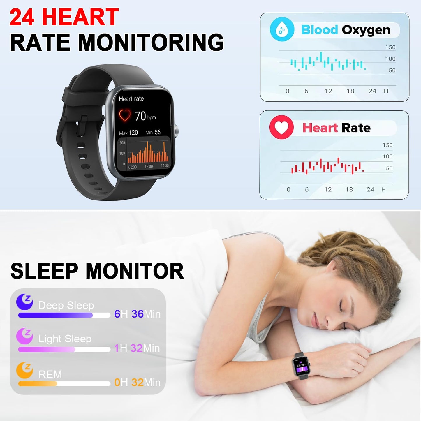 Smart Watch (Answer/Make Calls), 1.96"HD Smartwatch for Men Women 113+ Sport Modes, Activity Tracker with Heart Rate Monitor, Sleep Trackers, Pedometer, IP68 Waterproof Fitness Watch for Android iOS