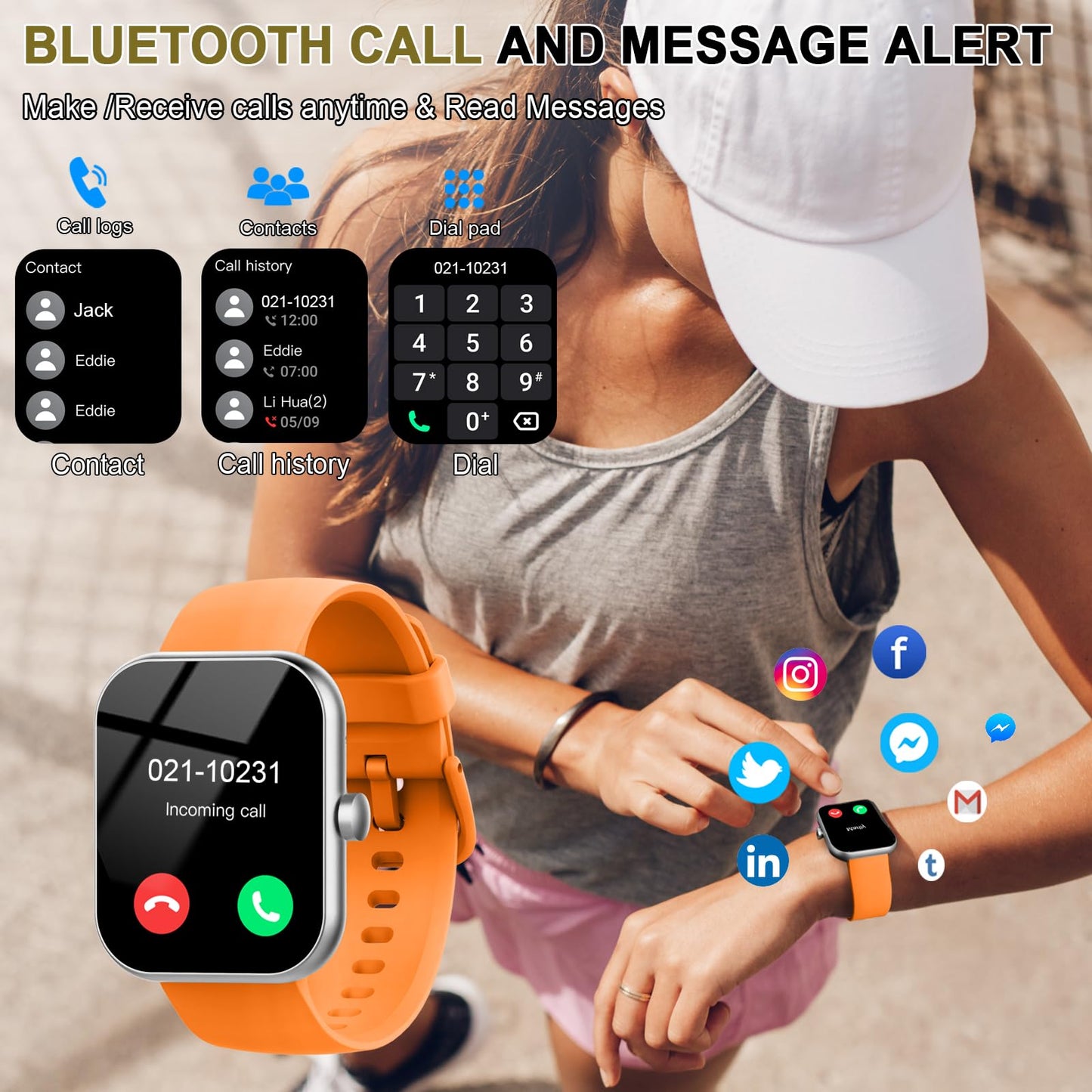 Smart Watch (Answer/Make Calls), 1.96"HD Smartwatch for Men Women 113+ Sport, 2025 Fitness Activity Tracker with Heart Rate Monitor, Sleep Trackers, Pedometer, IP68 Waterproof for Android iOS Orange