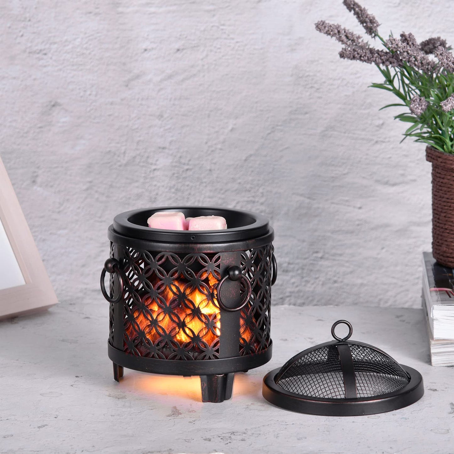 Lovelylly Wax Melt Warmer,4-in-1 Fireplace Wax Warmer,Scentsy Wax Warmer for Scented Wax Cubes and Tarts or Fragrance Oils,Wax Burner for Home Office Bedroom Aromatherapy Presents& Décor(Copper Coin)
