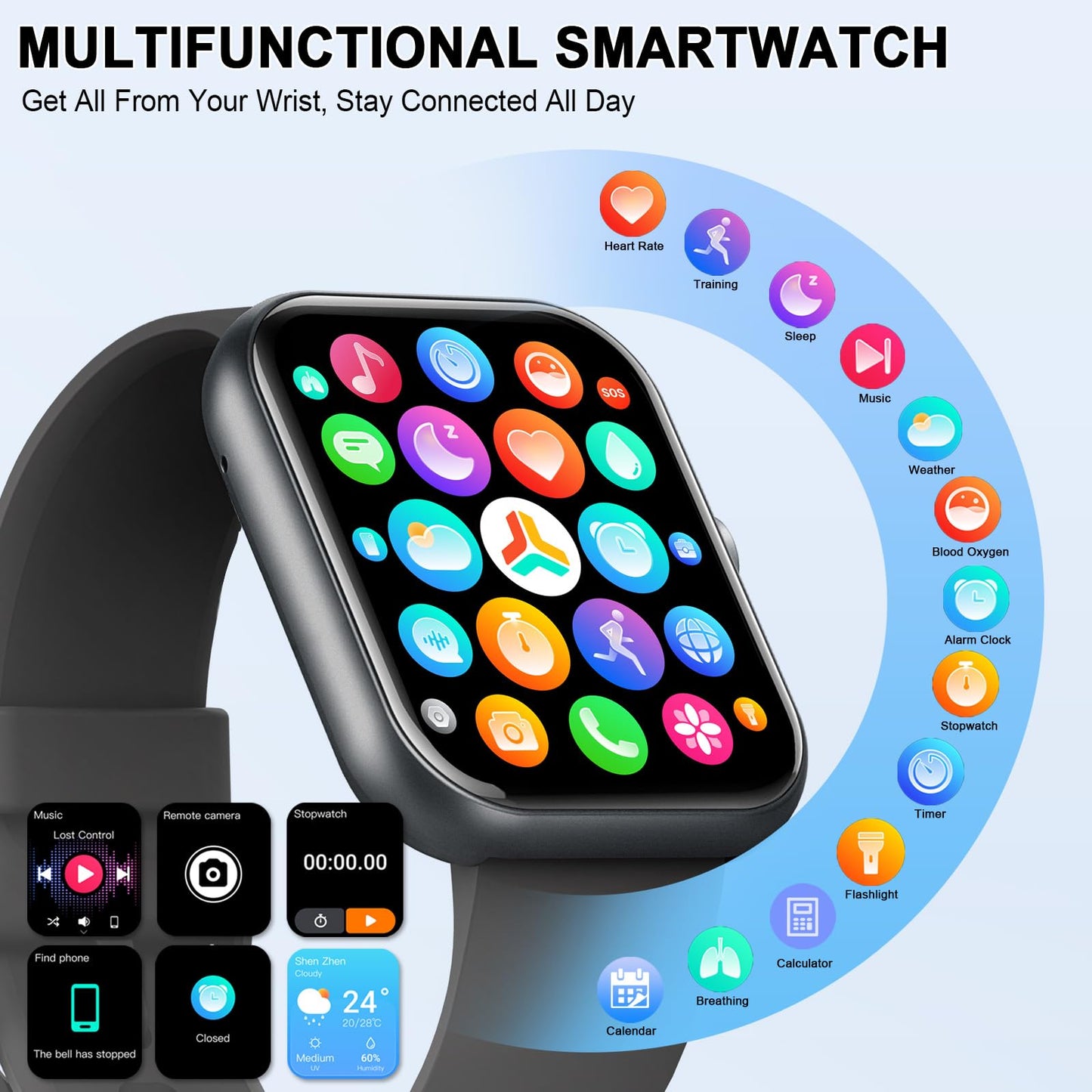 Smart Watch (Answer/Make Calls), 1.96"HD Smartwatch for Men Women 113+ Sport Modes, Activity Tracker with Heart Rate Monitor, Sleep Trackers, Pedometer, IP68 Waterproof Fitness Watch for Android iOS