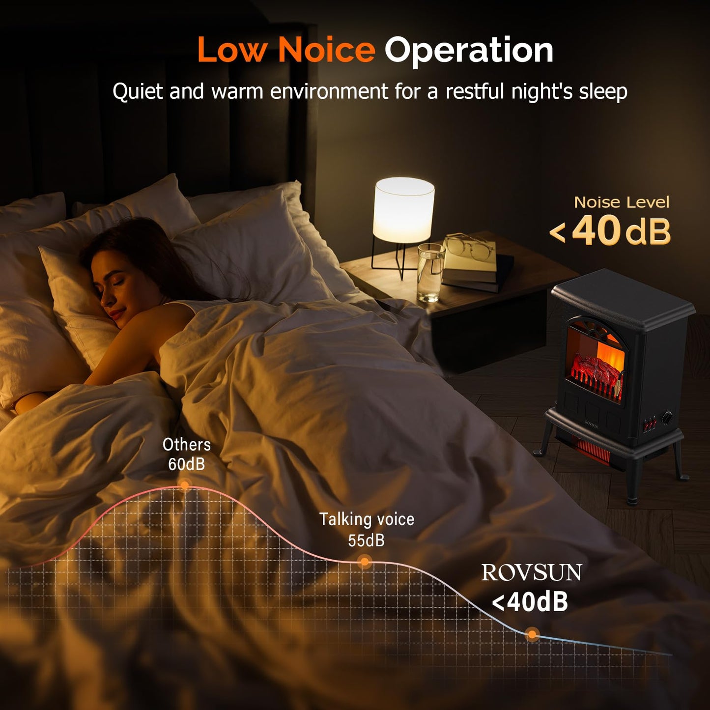 ROVSUN 22.4”H Electric Fireplace Stove w/Realistic Flame Effect, Infrared Quartz Freestanding Heater for Indoor, w/Overheat & Tip-Over Protection, 2 Heat Settings 1000W/1500W, ETL Certified, Black