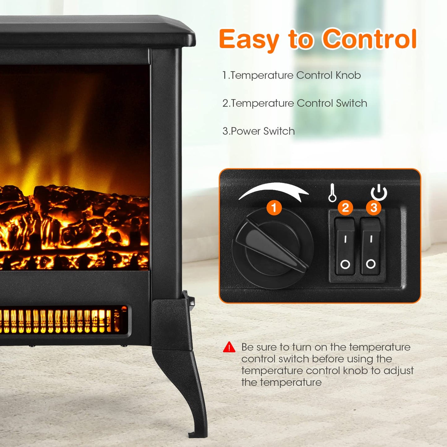 ORALNER Electric Fireplace Heater, 18" Tall Freestanding Fireplace Stove with Realistic 3D Flame Effect, Overheat Protection, Portable Fireplace for Living Room,Bedroom, 1400W, Black