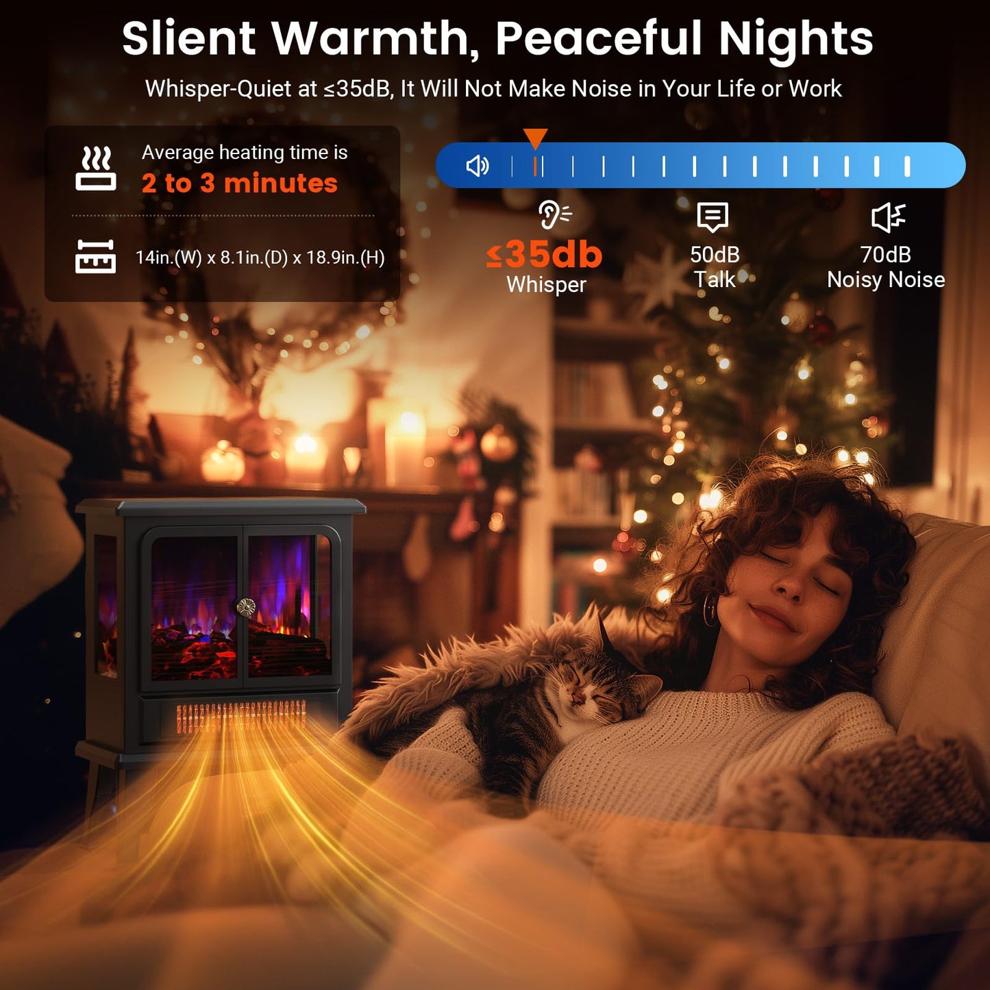 BLITZHOME Electric Fireplace Heater 18'', 3D Realistic Flame, Thermostat Control, 2 Heating Mode 750/1500W, Safety Protection, Freestanding Portable Fire Places Stove for Home Indoor, Small Space