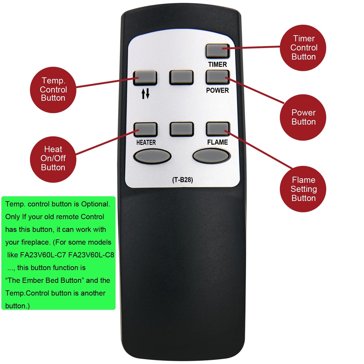 Replacement for Altra Flame AltraFlame Electric Fireplace Heater Remote Control RV23V80S RV23V80S-8 RV23V80S-9 RV23V80S-C7 RV18P80L-MT1