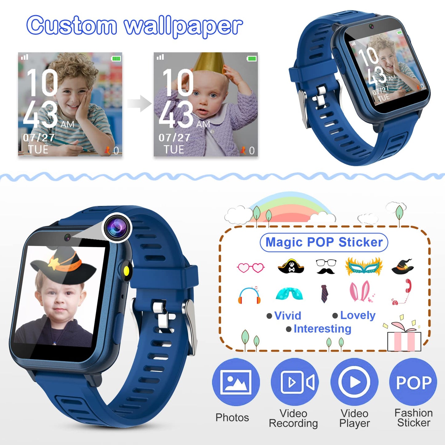 Phyulls Smart Watch for Kids with 24 Games Alarm Clock, Touchscreen, Calendaring Camera Music Player Time Display Video & Audio Recording, Toys for 3-12 Years Old Boys