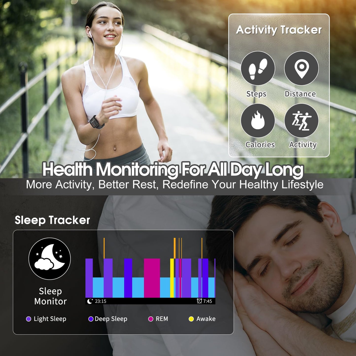 Smart Watch for Men Women Bluetooth Call, 1.85" HD Touch Screen Fitness Watch with Sleep Heart Rate Monitor, 112+ Sports Modes, IP68 Waterproof Activity Trackers for Android iOS, Black