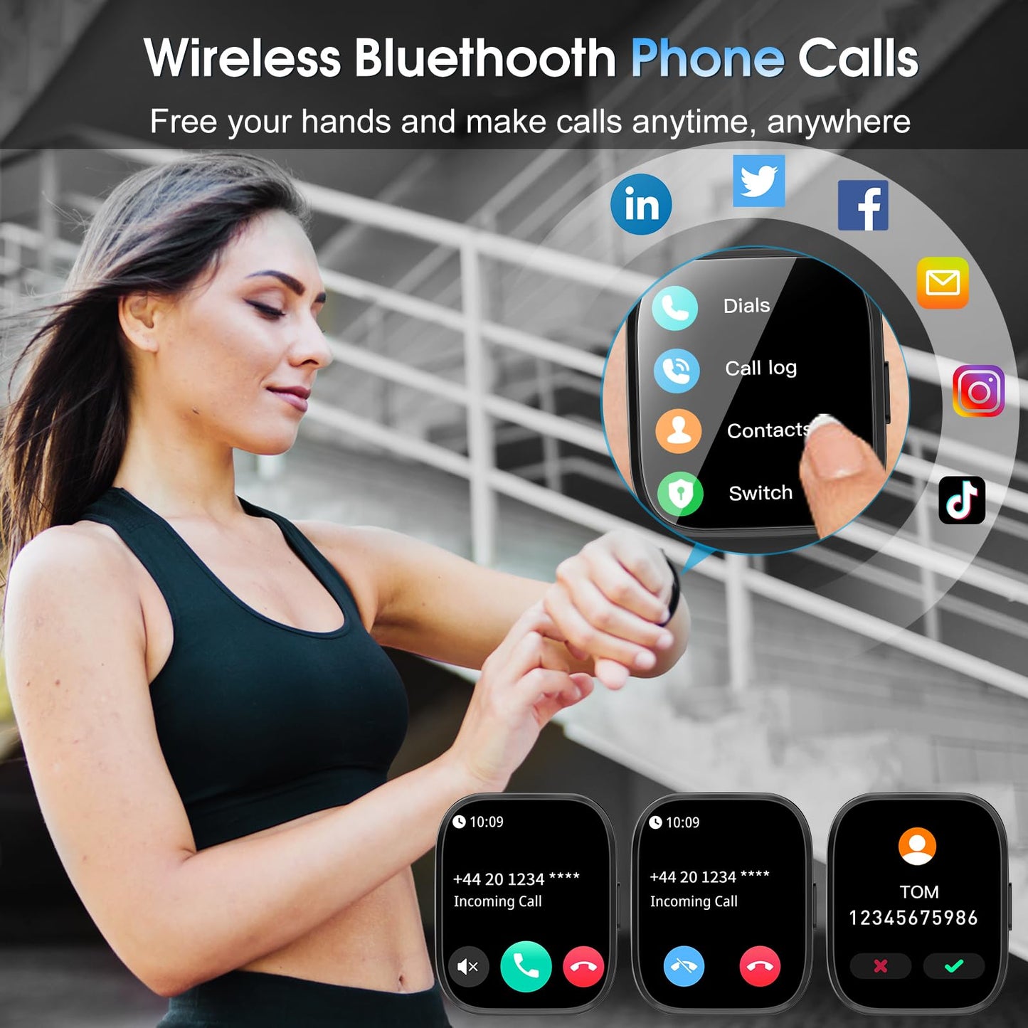 Smart Watch for Men Women Bluetooth Call, 1.85" HD Touch Screen Fitness Watch with Sleep Heart Rate Monitor, 112+ Sports Modes, IP68 Waterproof Activity Trackers for Android iOS, Black