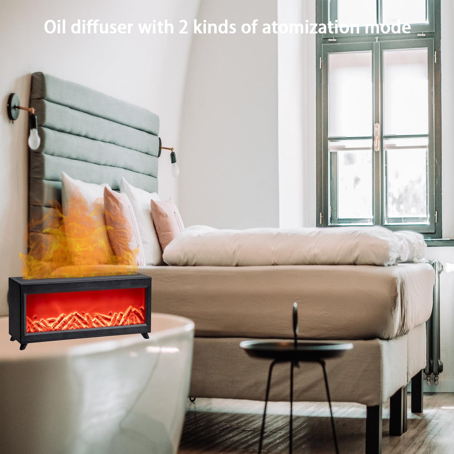 Flame Fireplace Aromatherapy Diffuser,Essential Oil Diffuser with 2 Colors Light,220ML Ultrasonic Cool Mist Humidifier,Timer and Auto-Off for Large Room,Bedroom,Office(Timeable,Waterless Auto Off)