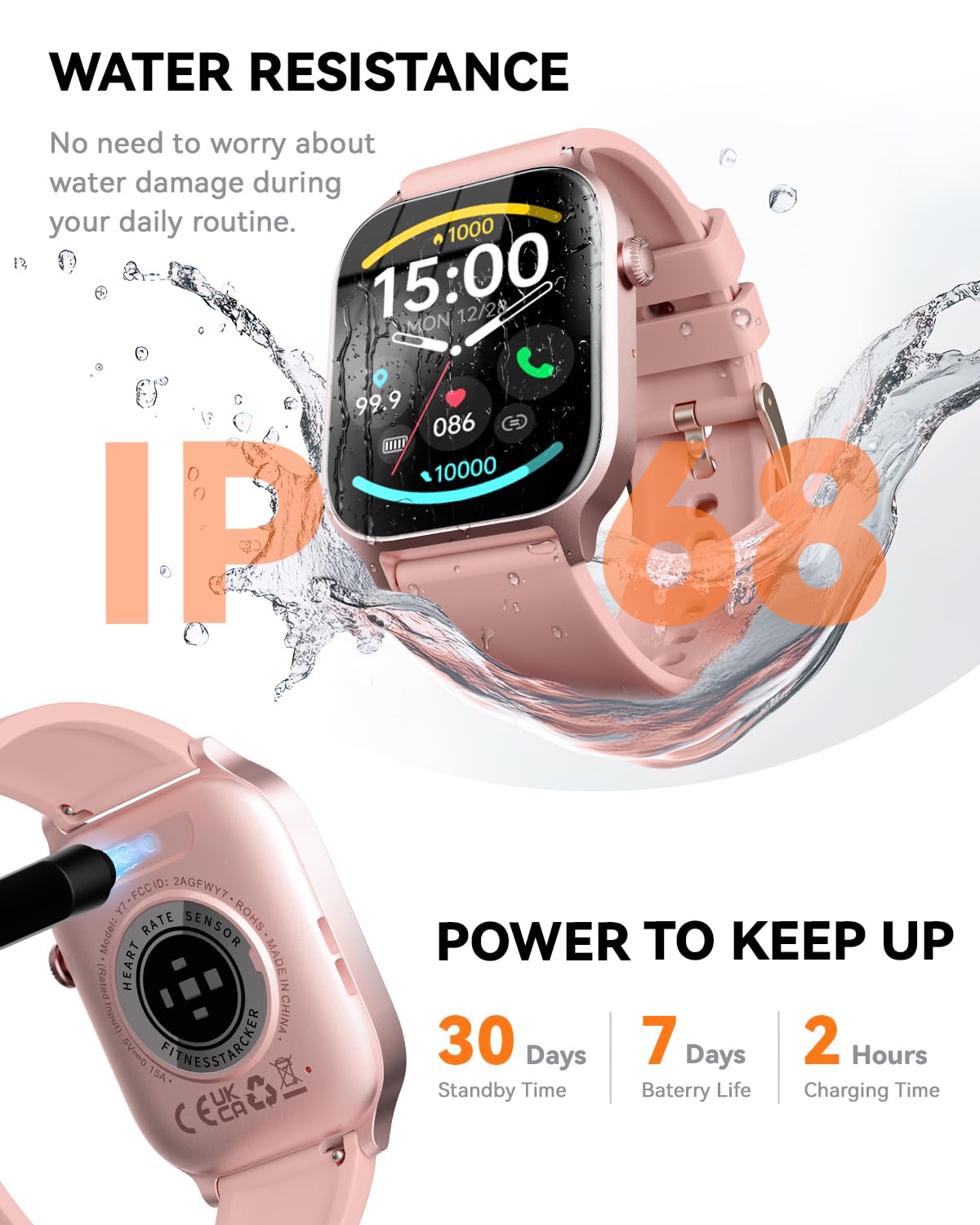 paybay Smart Watch for Men Women- Answer/Make Call, 2025 IP68 Waterproof Fitness Tracker Watch with Sleep Monitor Step Counter Activity Smartwatch for Andriod iOS Phones (Pink, 1.83)