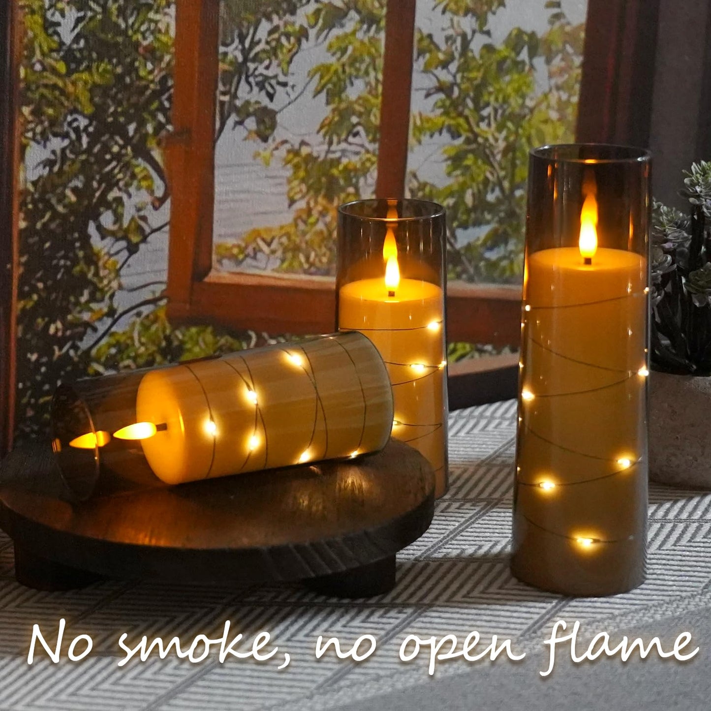 kakoya Flameless LED Candles with Timer 9 Pc Flickering Flameless Candles for Romantic Ambiance and Home Decoration Stable Acrylic Shell,with Embedded Star String,Battery Operated Candles(Grey)