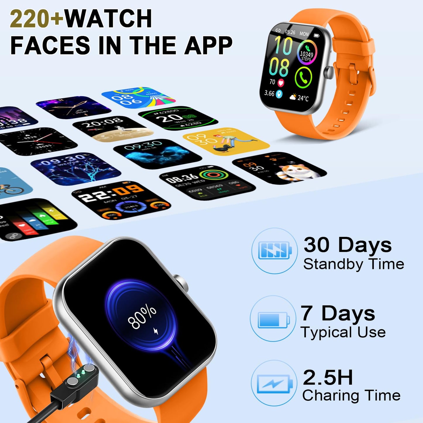 Smart Watch (Answer/Make Calls), 1.96"HD Smartwatch for Men Women 113+ Sport, 2025 Fitness Activity Tracker with Heart Rate Monitor, Sleep Trackers, Pedometer, IP68 Waterproof for Android iOS Orange