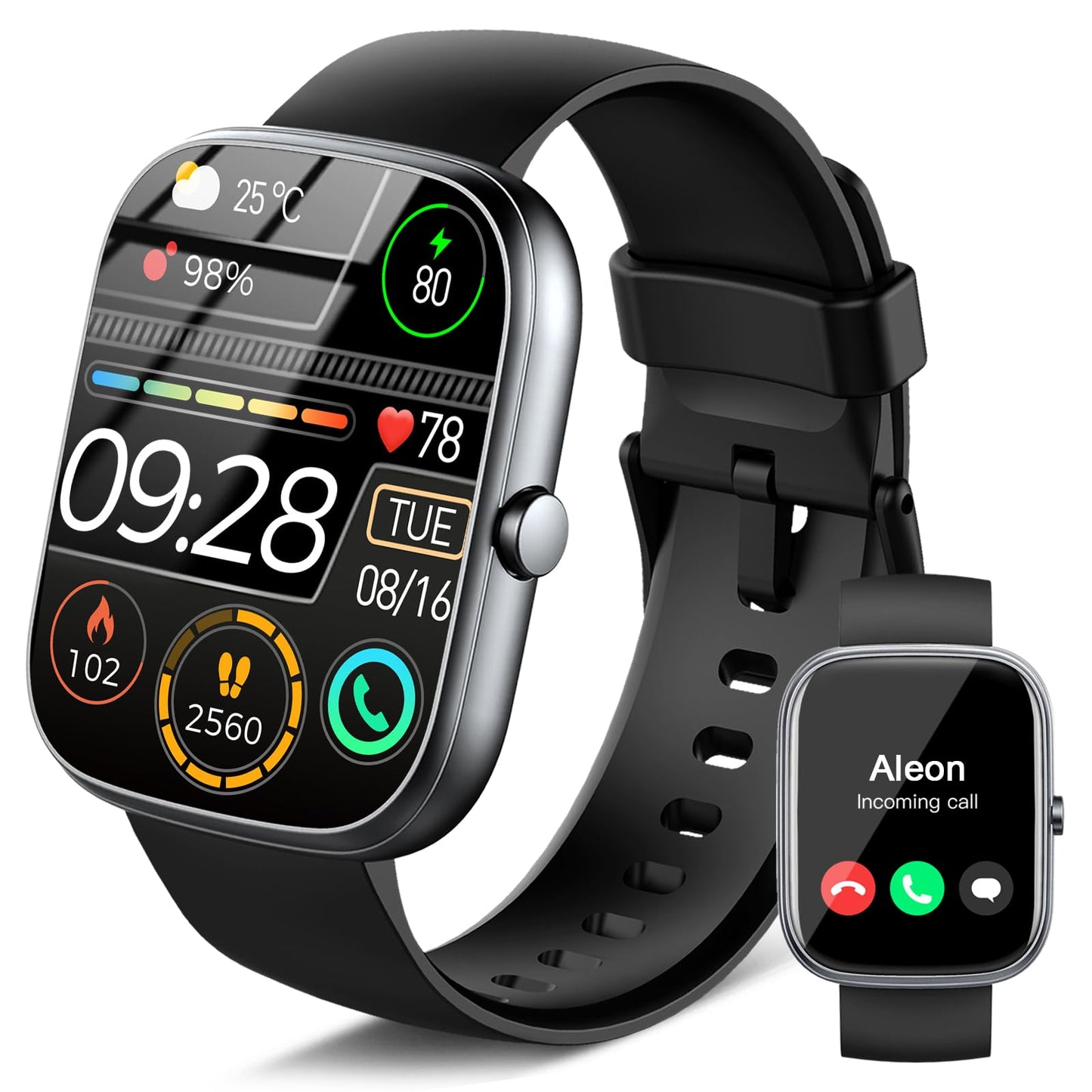 Dyurwa Smart Watch, 1.91" HD Smartwatch for Men Women (Answer/Make Call), 2025 Fitness Watch Heart Rate/Activity/Step/Sleep Monitor, IP68 Waterproof 110+ Sport Mode, Step Counter Black