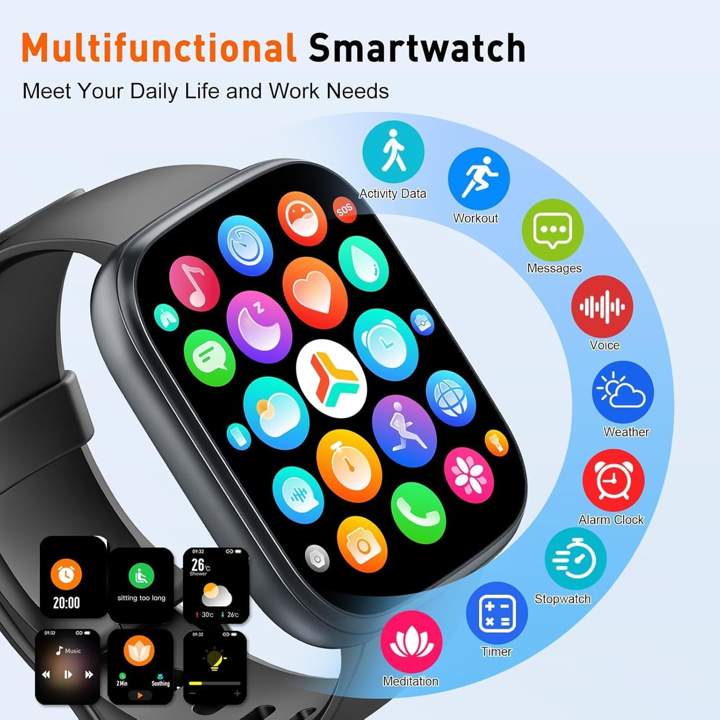 2025 Smart Watch for Men Women, 1.85" HD Touchscreen Fitness Tracker with Bluetooth Calling, Fitness Watch with 110+ Sports Modes/Heart Rate/Sleep Monitor, IP68 Waterproof Smartwatch for Android iOS