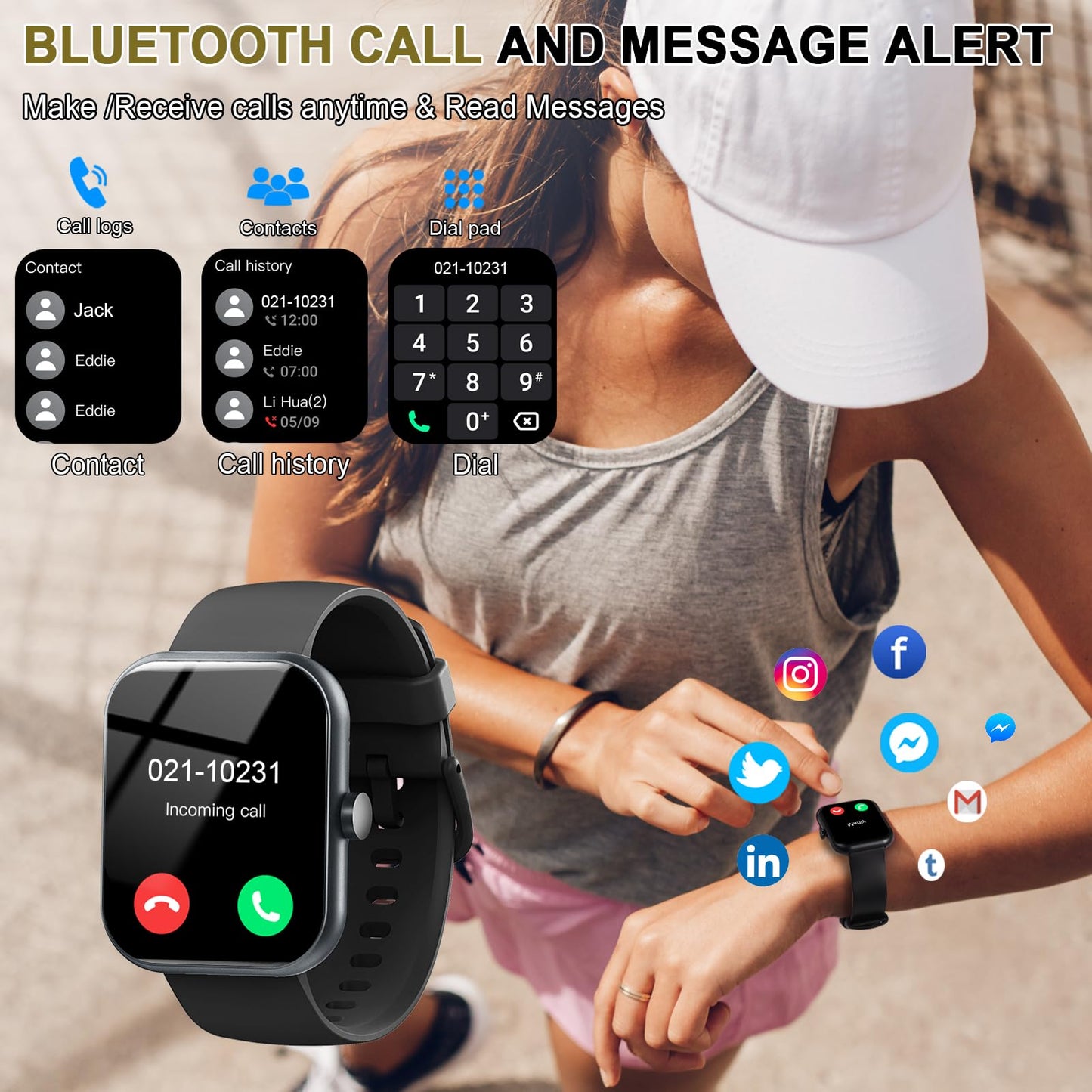 Smart Watch (Answer/Make Calls), 1.96"HD Smartwatch for Men Women 113+ Sport Modes, Activity Tracker with Heart Rate Monitor, Sleep Trackers, Pedometer, IP68 Waterproof Fitness Watch for Android iOS
