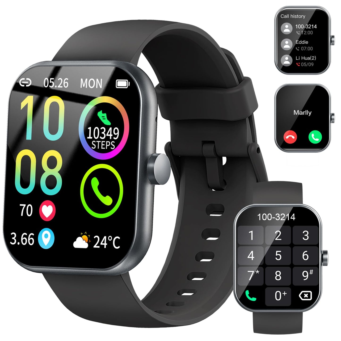 Smart Watch (Answer/Make Calls), 1.96"HD Smartwatch for Men Women 113+ Sport Modes, Activity Tracker with Heart Rate Monitor, Sleep Trackers, Pedometer, IP68 Waterproof Fitness Watch for Android iOS
