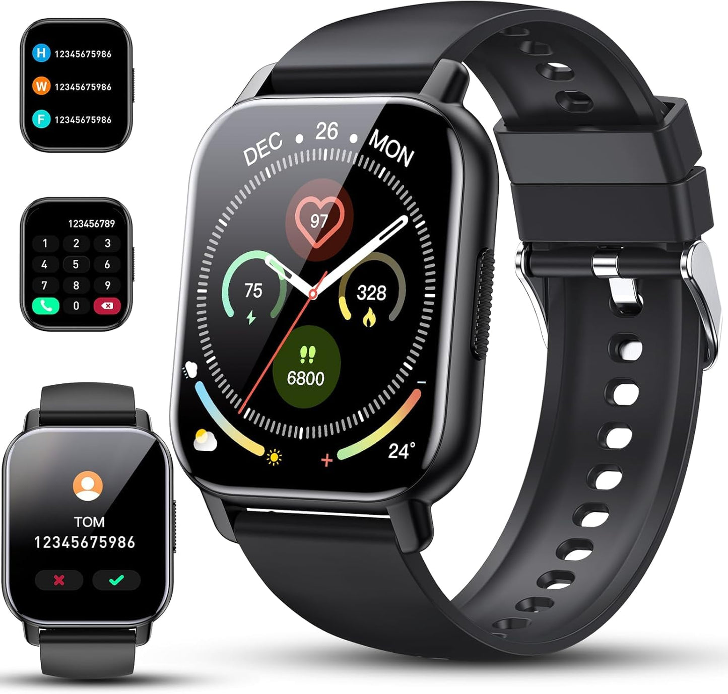 2025 Smart Watch for Men Women, 1.85" HD Touchscreen Fitness Tracker with Bluetooth Calling, Fitness Watch with 110+ Sports Modes/Heart Rate/Sleep Monitor, IP68 Waterproof Smartwatch for Android iOS