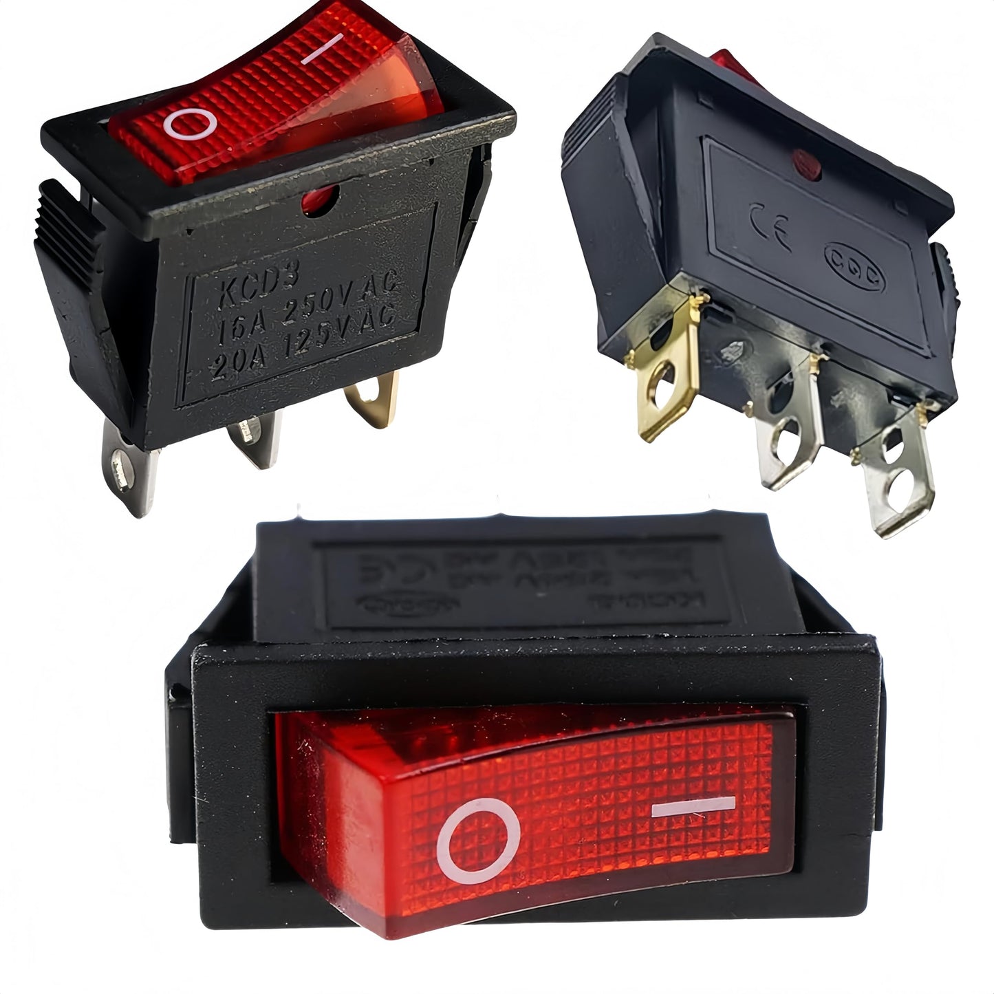 120927-24 120 Volt Lighted On Off Rocker Switch with 3 Prong Plug Replacement for FMI Desa Electric Fireplaces 28785 29-159-1 DRH-1215 1E4 T125 DRH1215 1E4T125 (4-Pack)