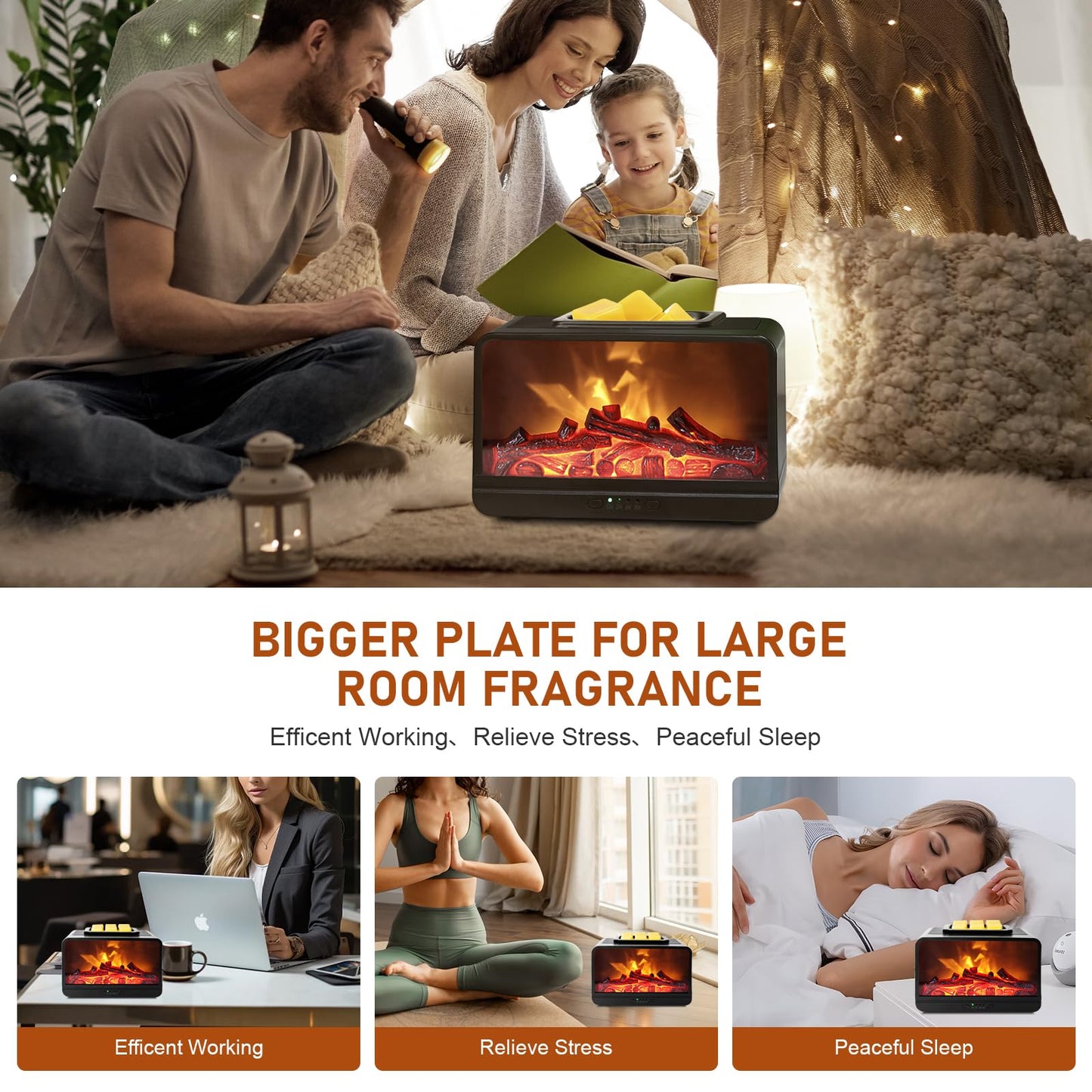 EQUSUPRO Wax Melt Warmer Electric Burner - Flame Fireplace Candle Wax Warmer, Wax Melter for Scented Wax with 4 Timer, Dynamic Flame Fragrance Wax Cubes Oil Warmer Gift & Decor for Home Office Studio