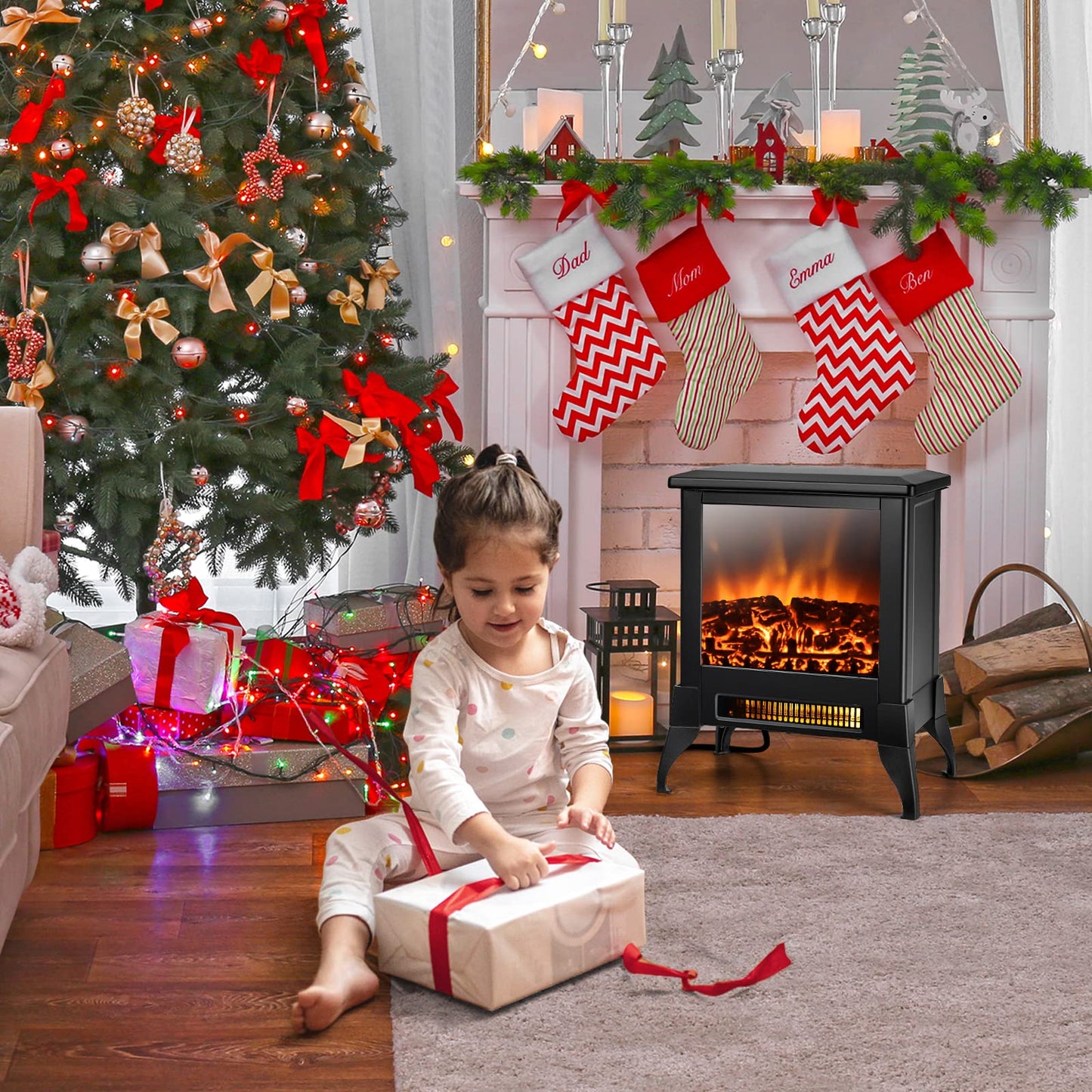 ORALNER Electric Fireplace Heater, 18" Tall Freestanding Fireplace Stove with Realistic 3D Flame Effect, Overheat Protection, Portable Fireplace for Living Room,Bedroom, 1400W, Black