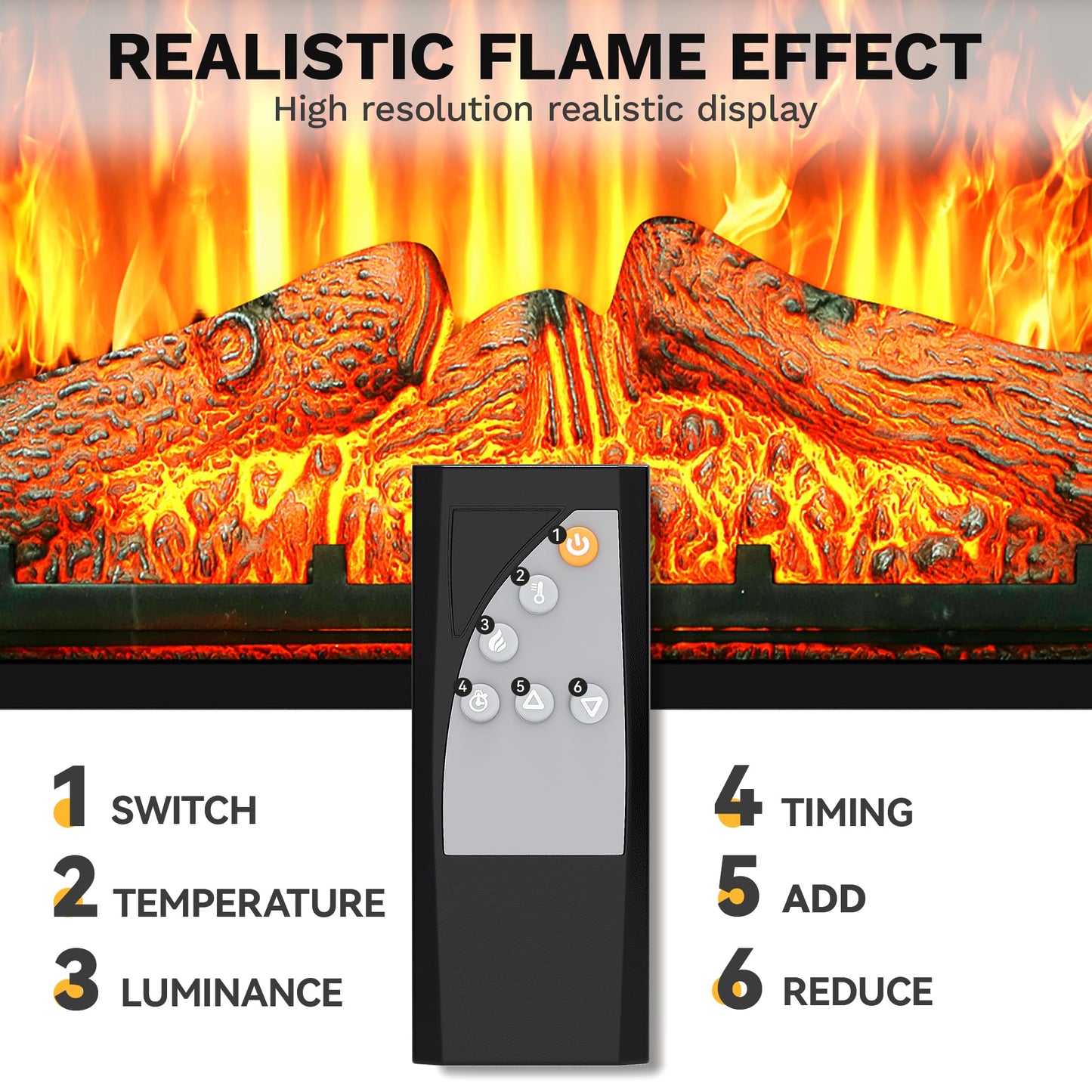 DWVO 23 Inches Electric Fireplace Insert, Recessed Fireplace Heater with Remote Control, Adjustable Temperature, 6H Timer, Adjustable Flame Brightness, 120V 1400W, Firewood